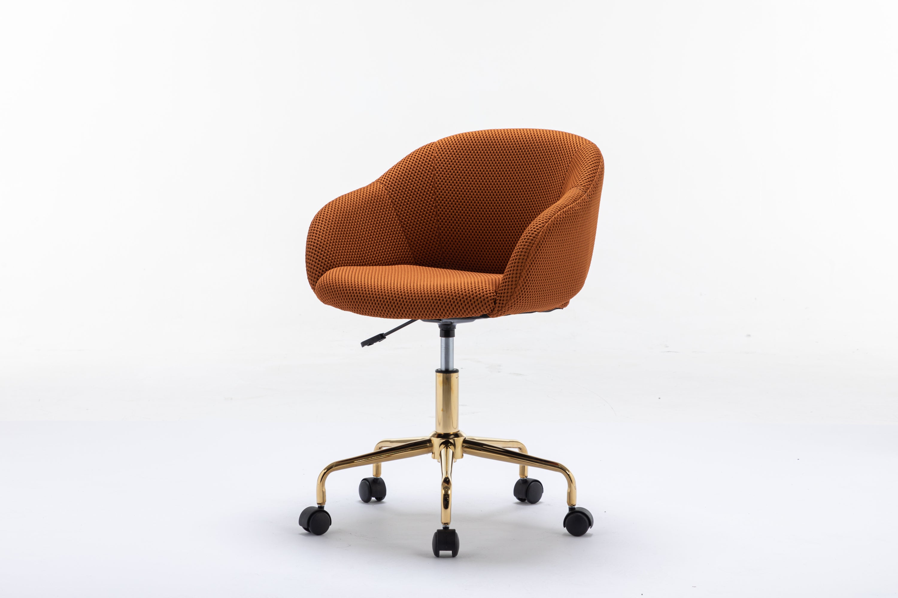 047-Mesh Fabric Home Office 360°Swivel Chair Adjustable Height With Gold Metal Base,Caramel