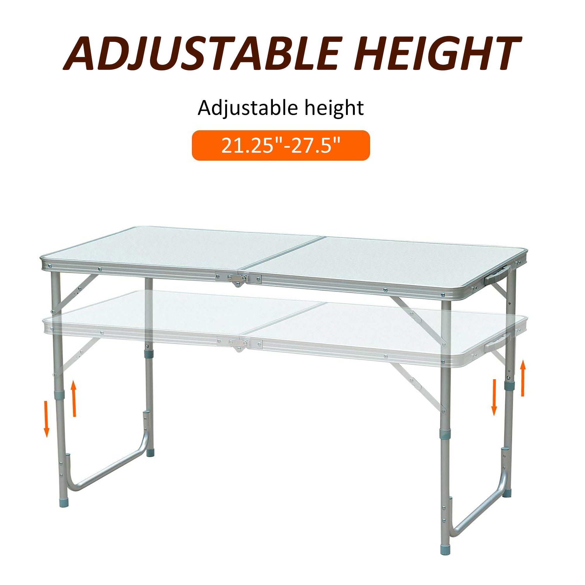 Outsunny 47" Folding Camping Table with Height Adjustability, Lightweight Portable Table with Carry Handle, Outdoor Folding Table Camping Accessories