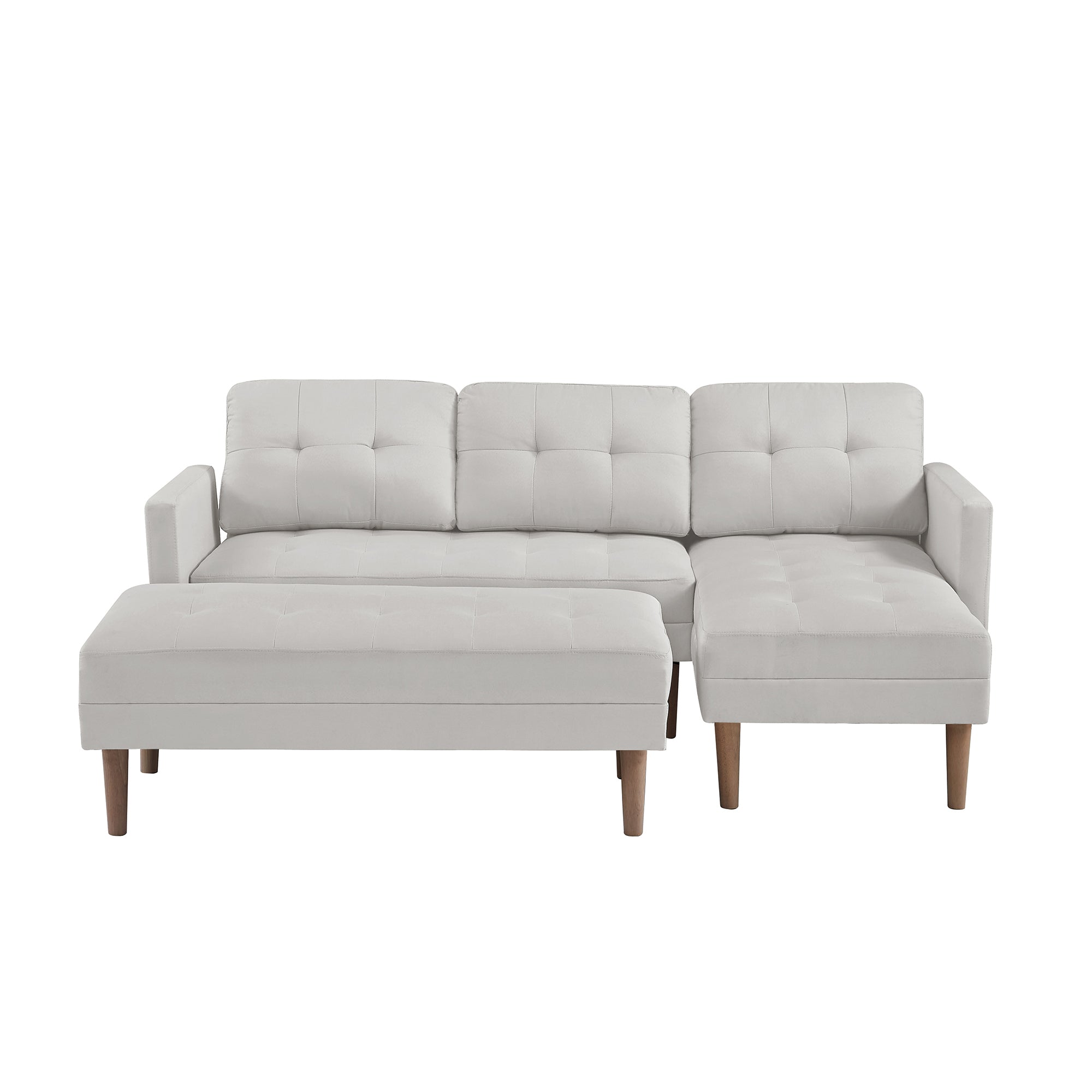 White Fabric Right Facing Sectional Sofa Bed , L-shape Sofa Chaise Lounge with Ottoman Bench