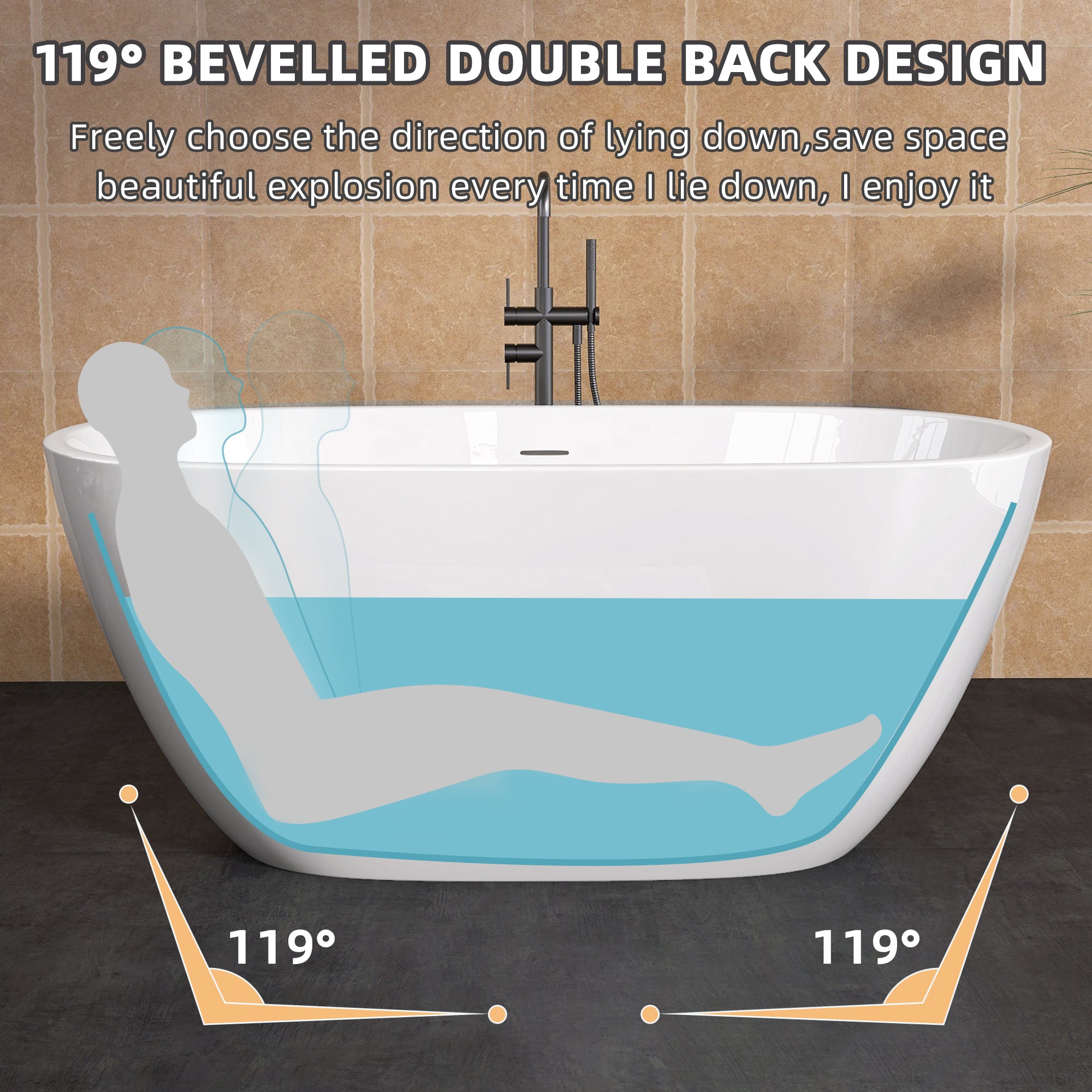 55" Acrylic Freestanding Bathtub Modern Stand Alone Soaking Bathtub with Overflow and Pop-up Drain Gloss White