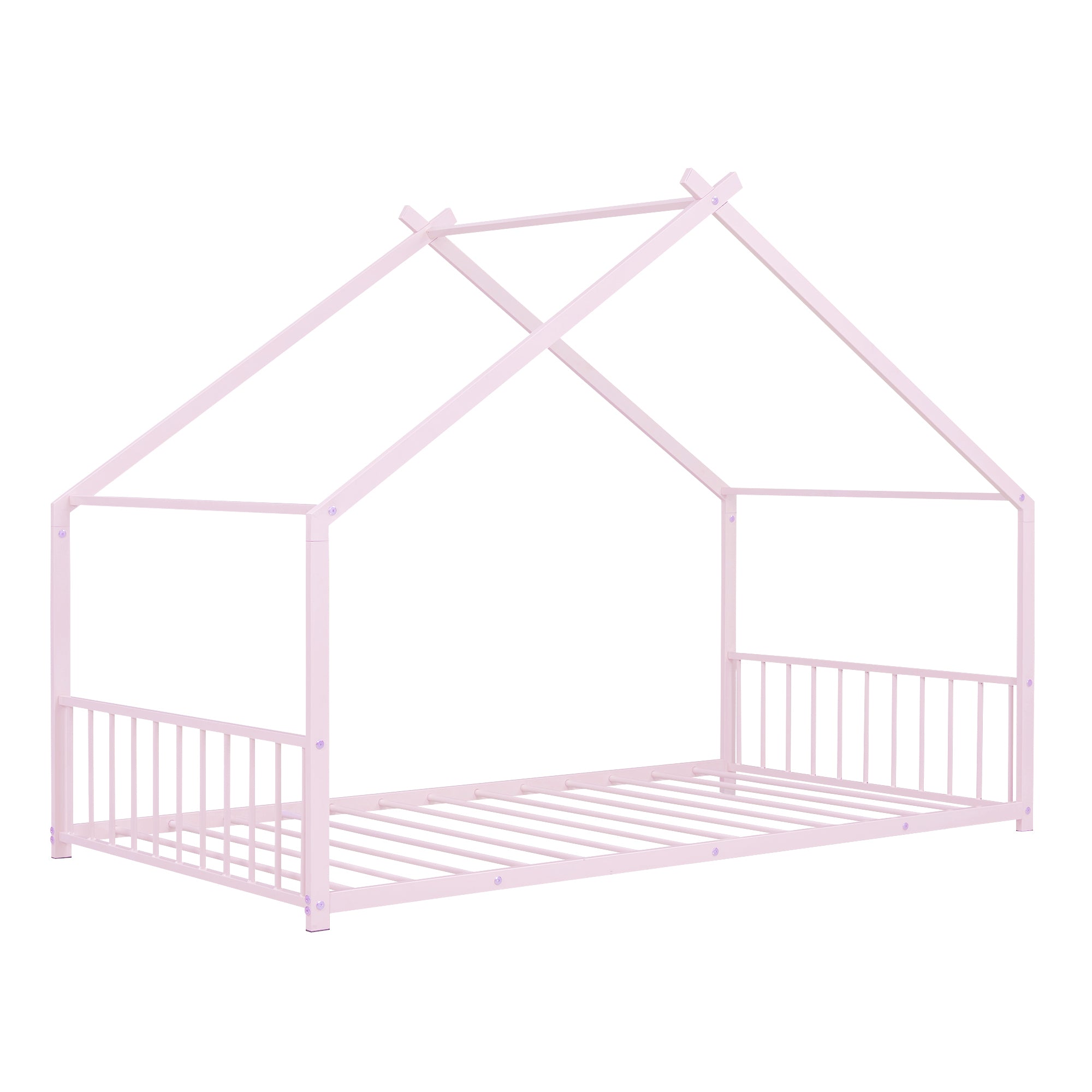 Twin Size Metal House Bed, Pink