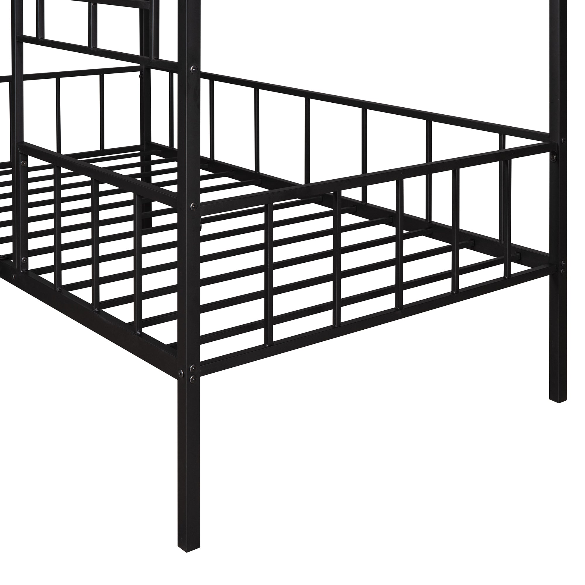 Metal House Bed Frame Twin Size with Slatted Support No Box Spring Needed Black