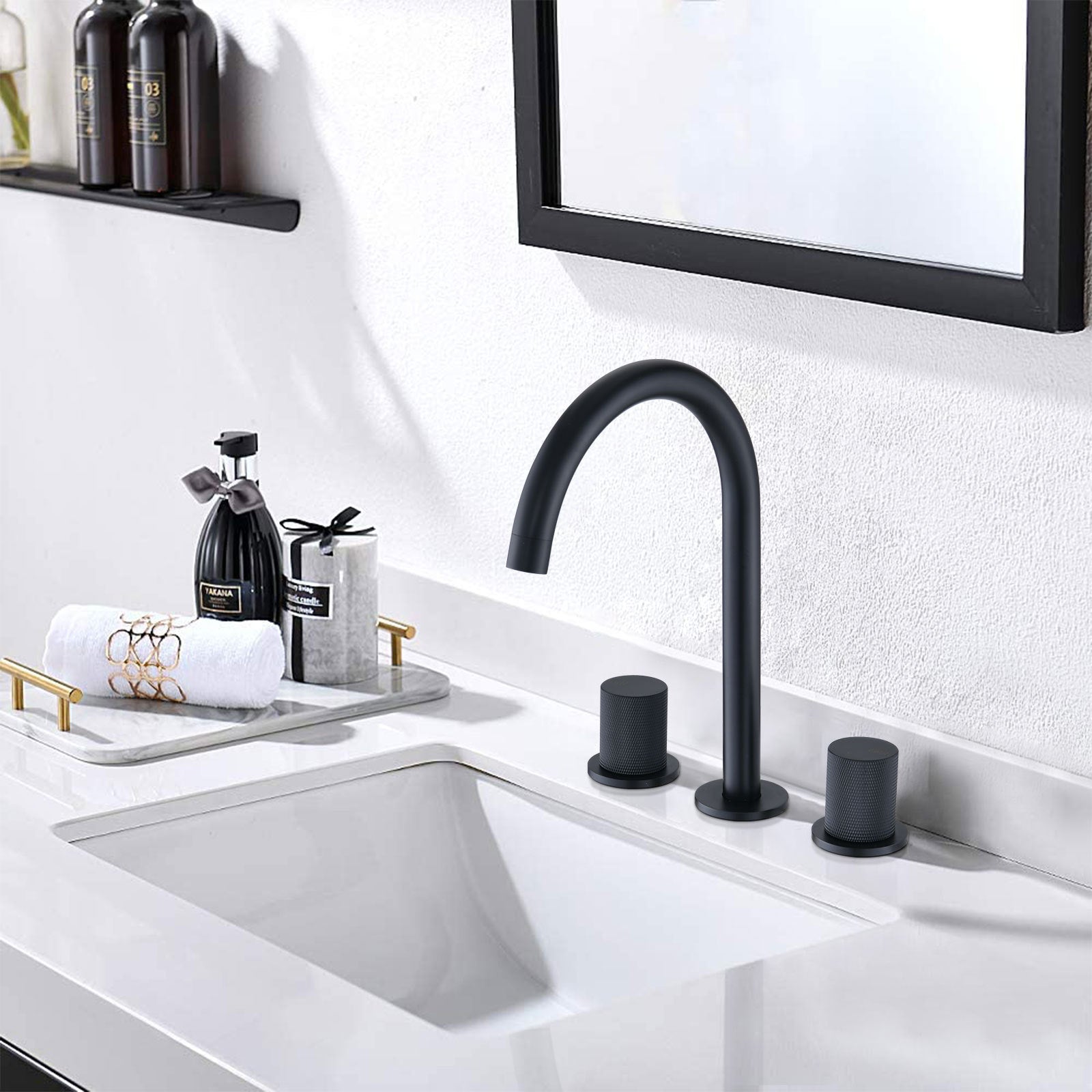 Two Handles Widespread 8 Inch Bathroom Faucet, Matte Black