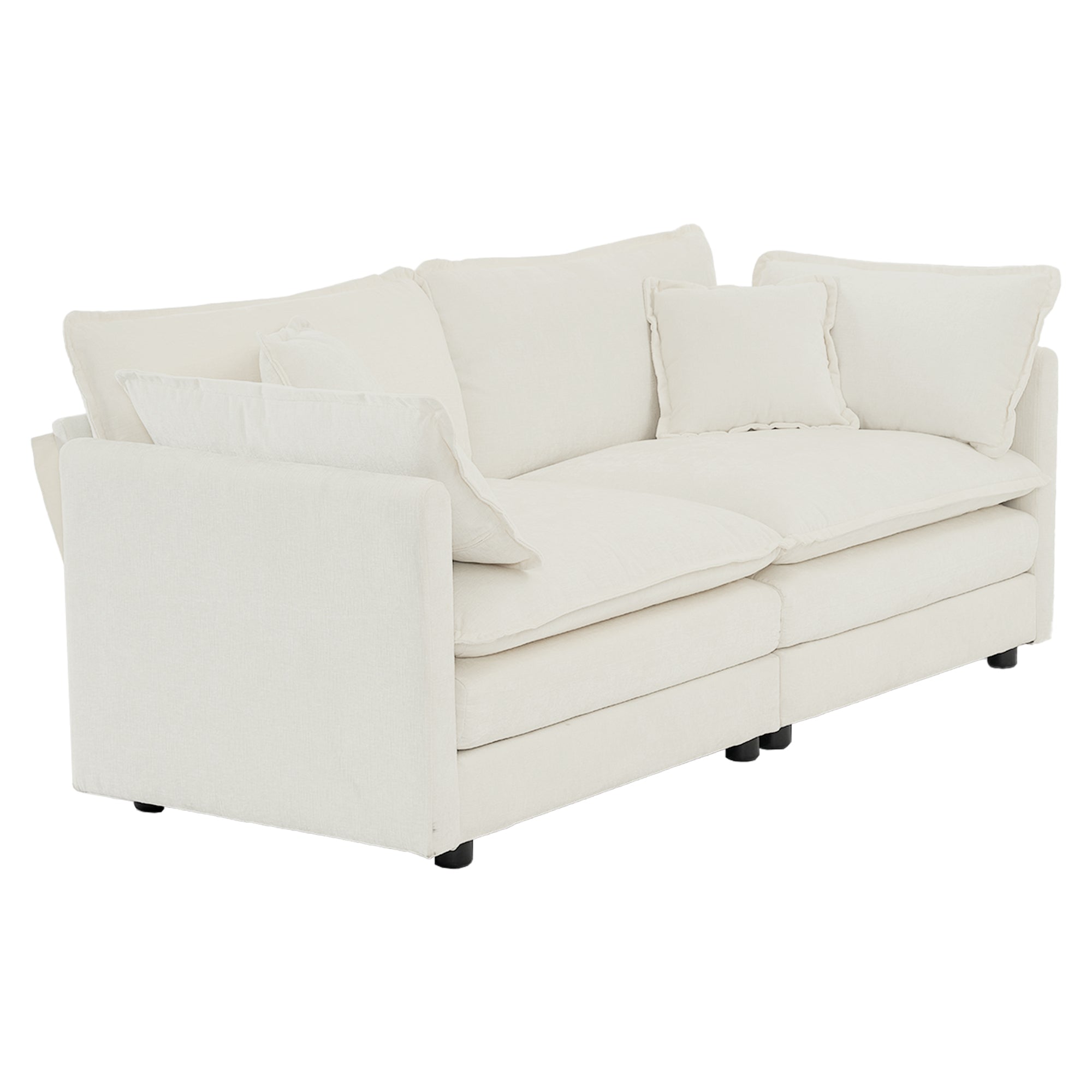 Modern Fabric Loveseat Sofa Couch for Living Room, Upholstered Large Size Deep Seat 2-Seat Sofa with 4 Pillows ,White Chenille