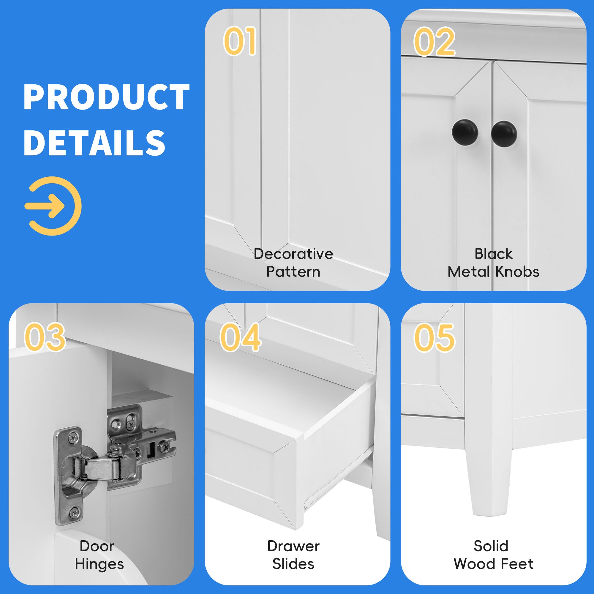 24" Bathroom Vanity with Sink, Bathroom Vanity Cabinet with One Drawer and Doors, Solid Wood and MDF, White