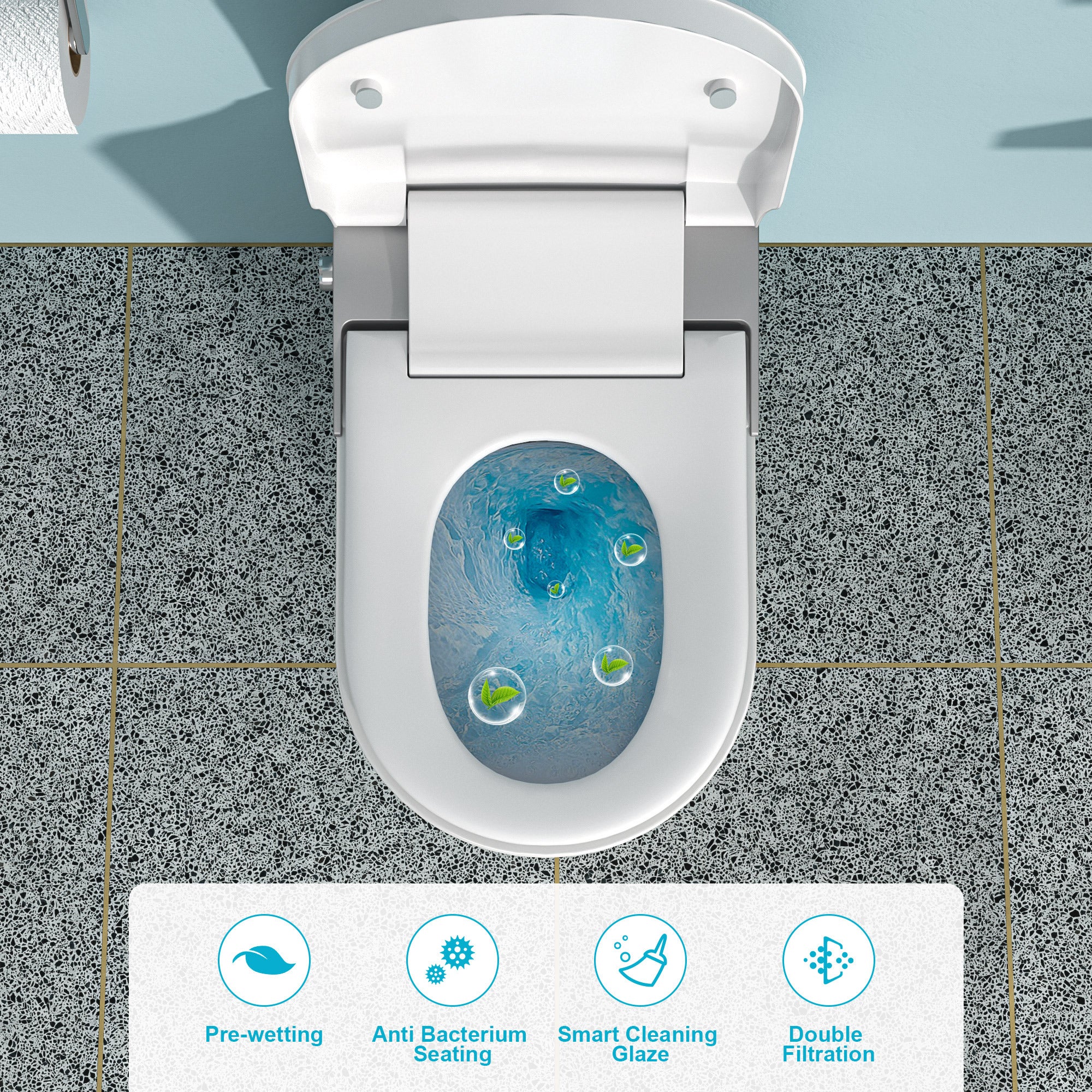 Smart Toilet with Bidet Built in, Auto Open & Close, Elongated Heated seat, Foot Sensor Flush, LED Display, Warm Water Wash, Dryer, Night Light