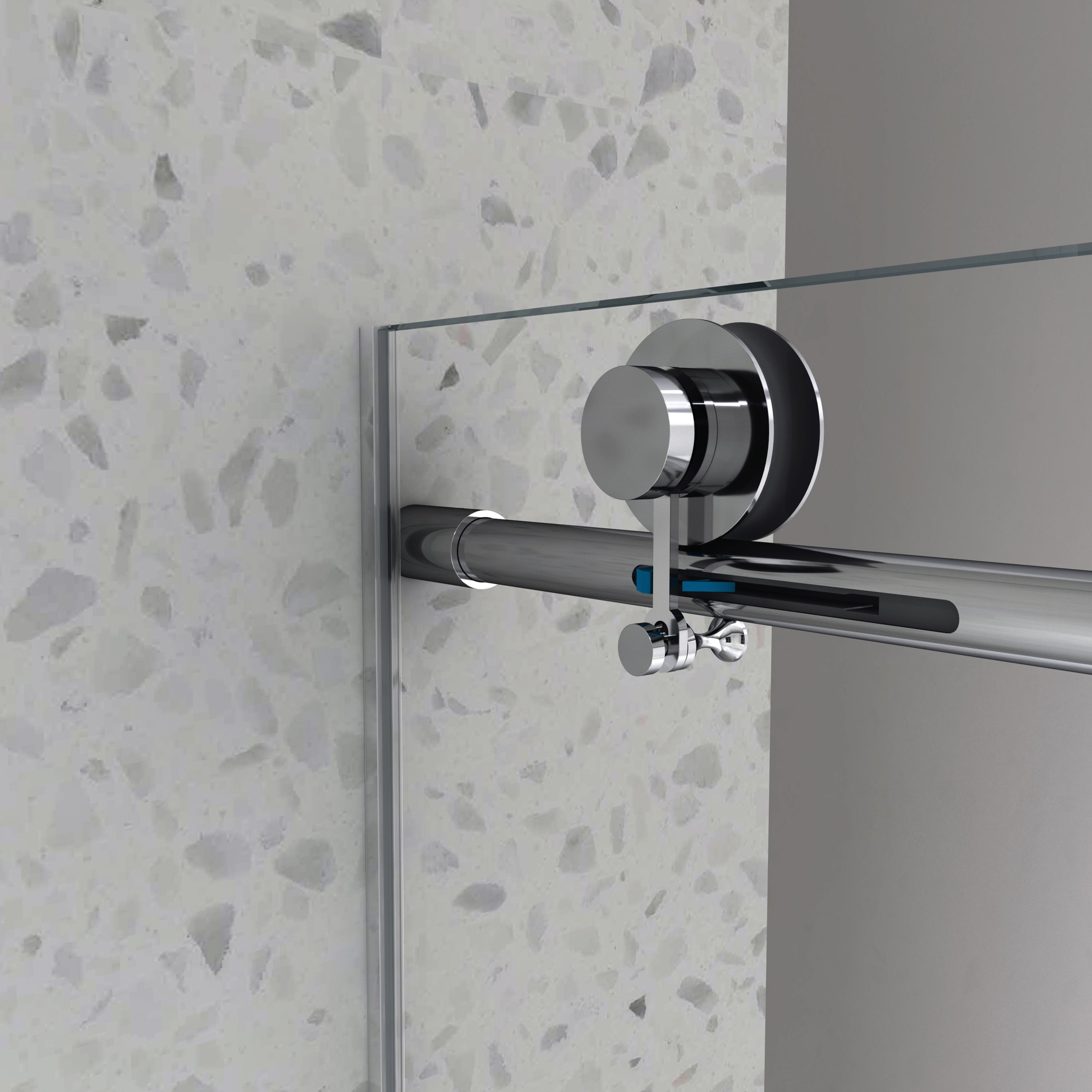 60"W x 63"H Chrome frameless one fixed and one shifted Shower Door, 70MM 304 stainless steel large pulleys with adjustable soft closing function,with nano easy cleaning and stick explosion-proof menbrance