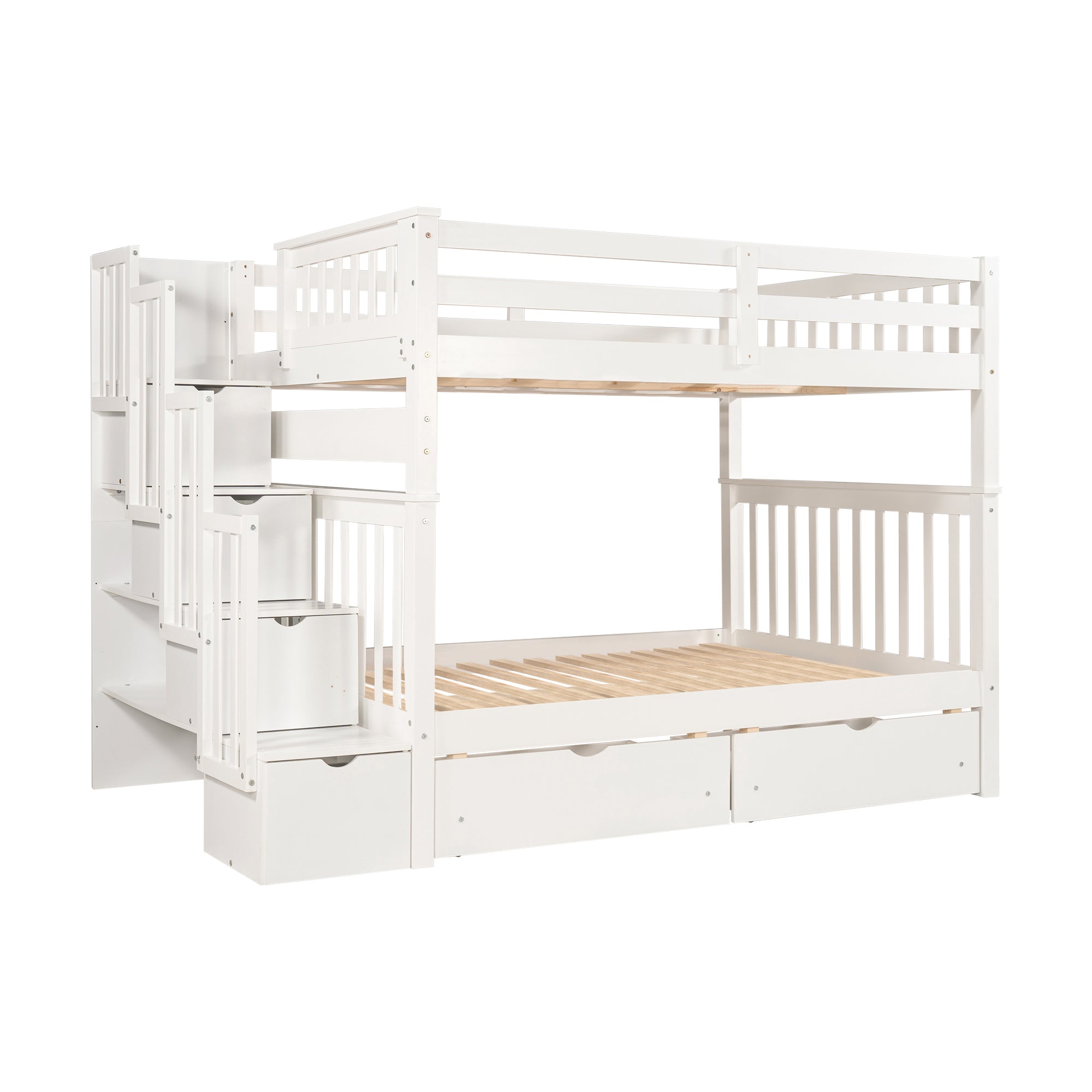 Full Over Full Bunk Bed with Shelves and 6 Storage Drawers, White(Old SKU:LP000046AAK)