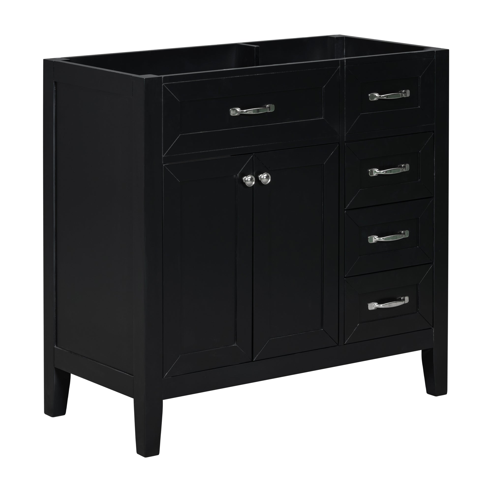 36" Bathroom Vanity without Sink, Cabinet Base Only, Bathroom Cabinet with Drawers, Solid Frame and MDF Board, Black