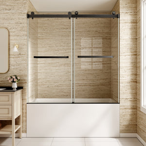 60 x 60 in Frameless Double Sliding Tub Door - 60 x 60 in / Clear Glass / Matte Black view 1