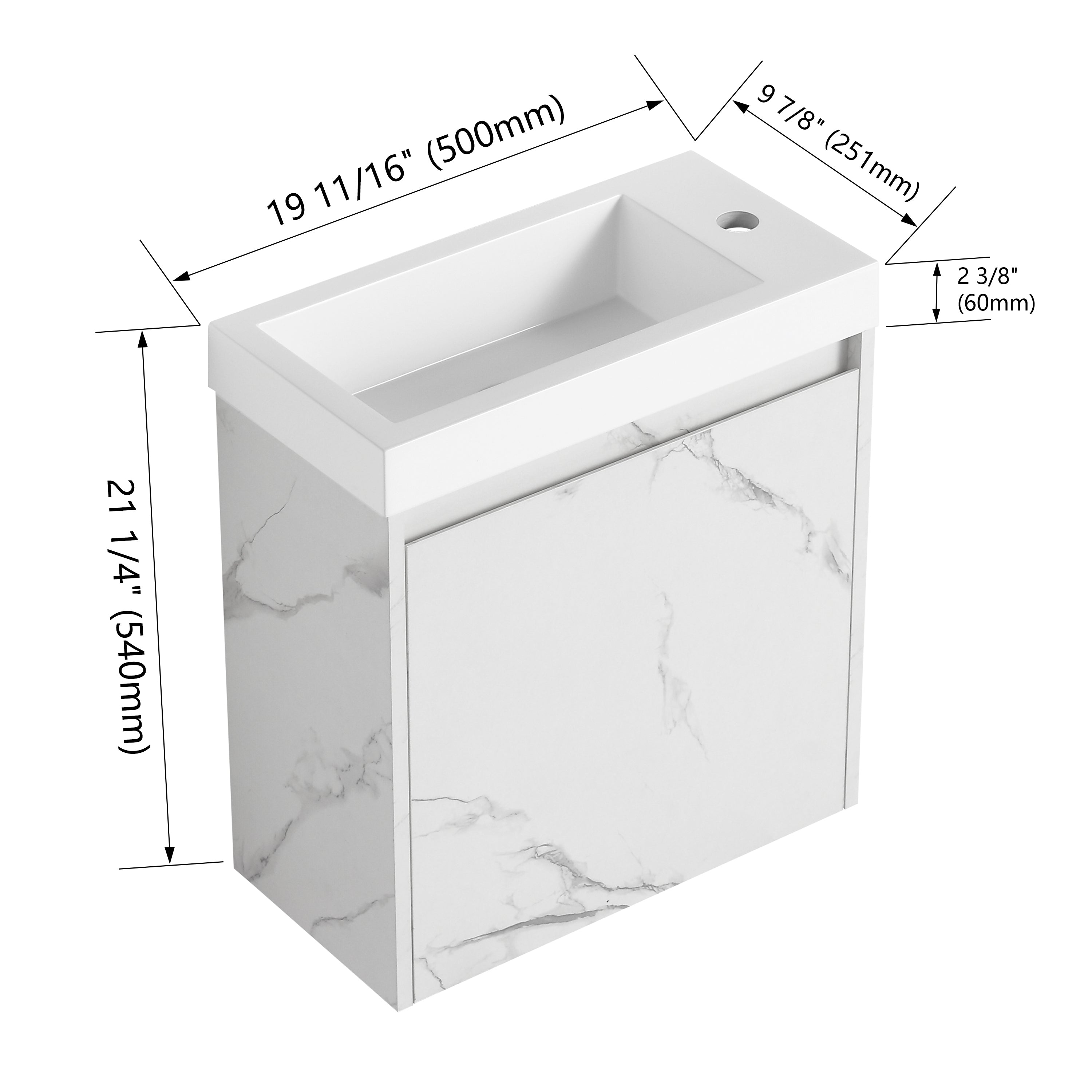 20'' Floating Wall-Mounted Bathroom Vanity with Resin Sink & Soft-Close Cabinet Door