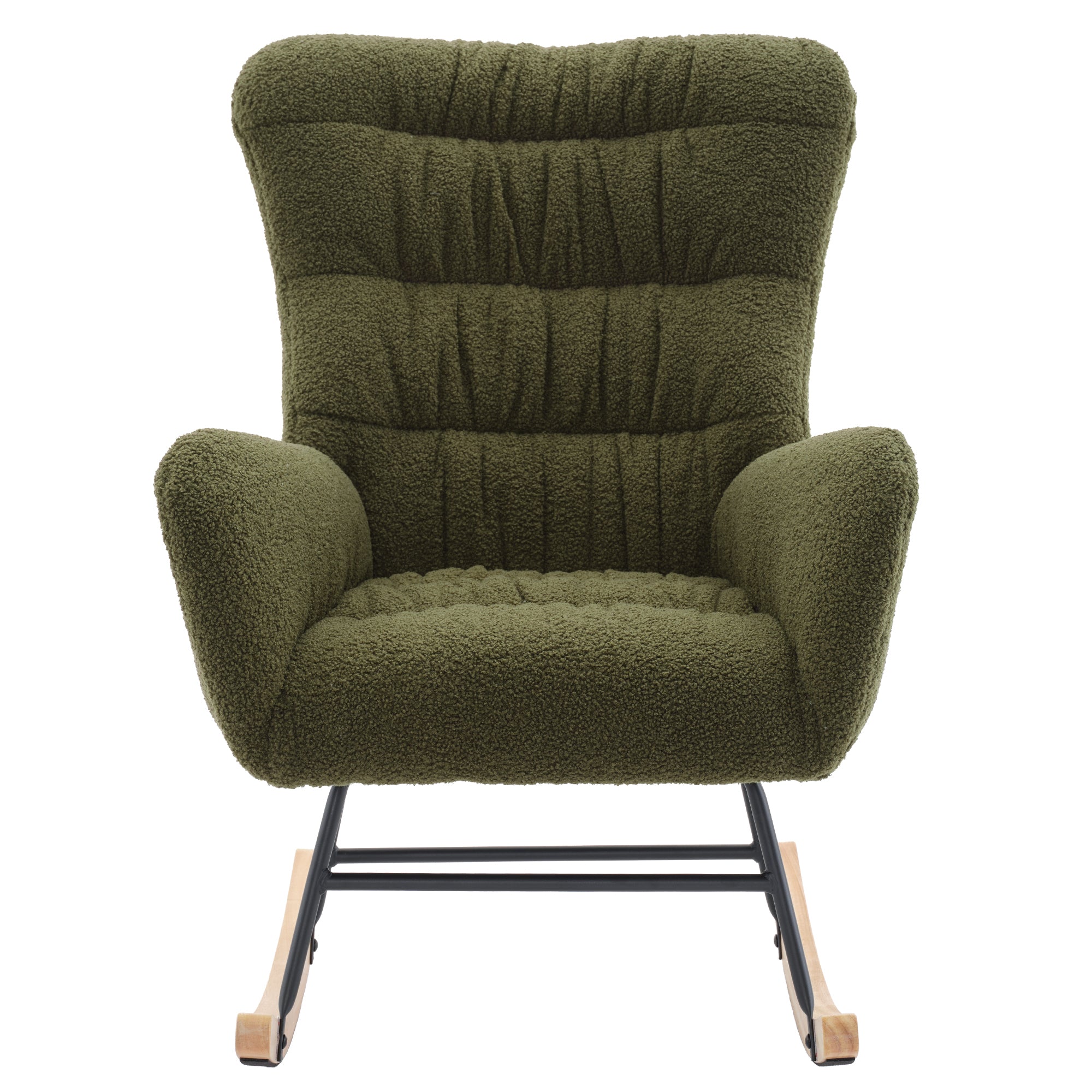 Nursery Rocking Chair, Teddy Upholstered Glider Rocker, Rocking Accent Chair with High Backrest, Comfy Rocking Accent Armchair for Living Room, Bedroom, Offices, DARK GREEN