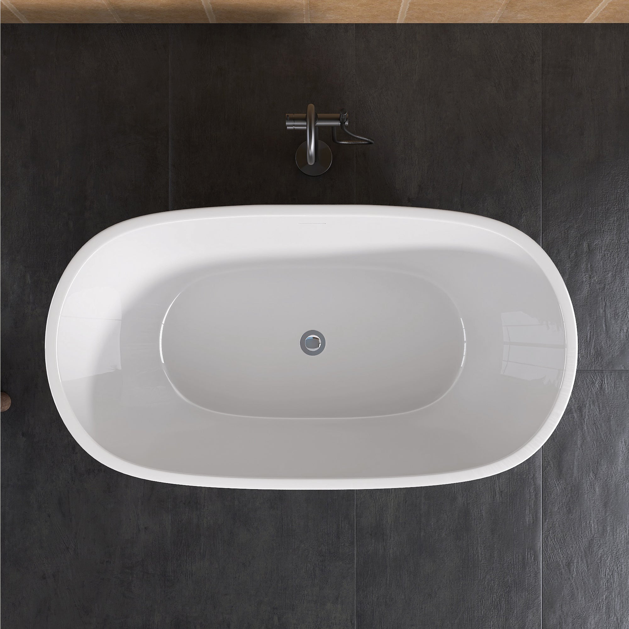 55" Acrylic Freestanding Bathtub Modern Stand Alone Soaking Bathtub with Overflow and Pop-up Drain Gloss White