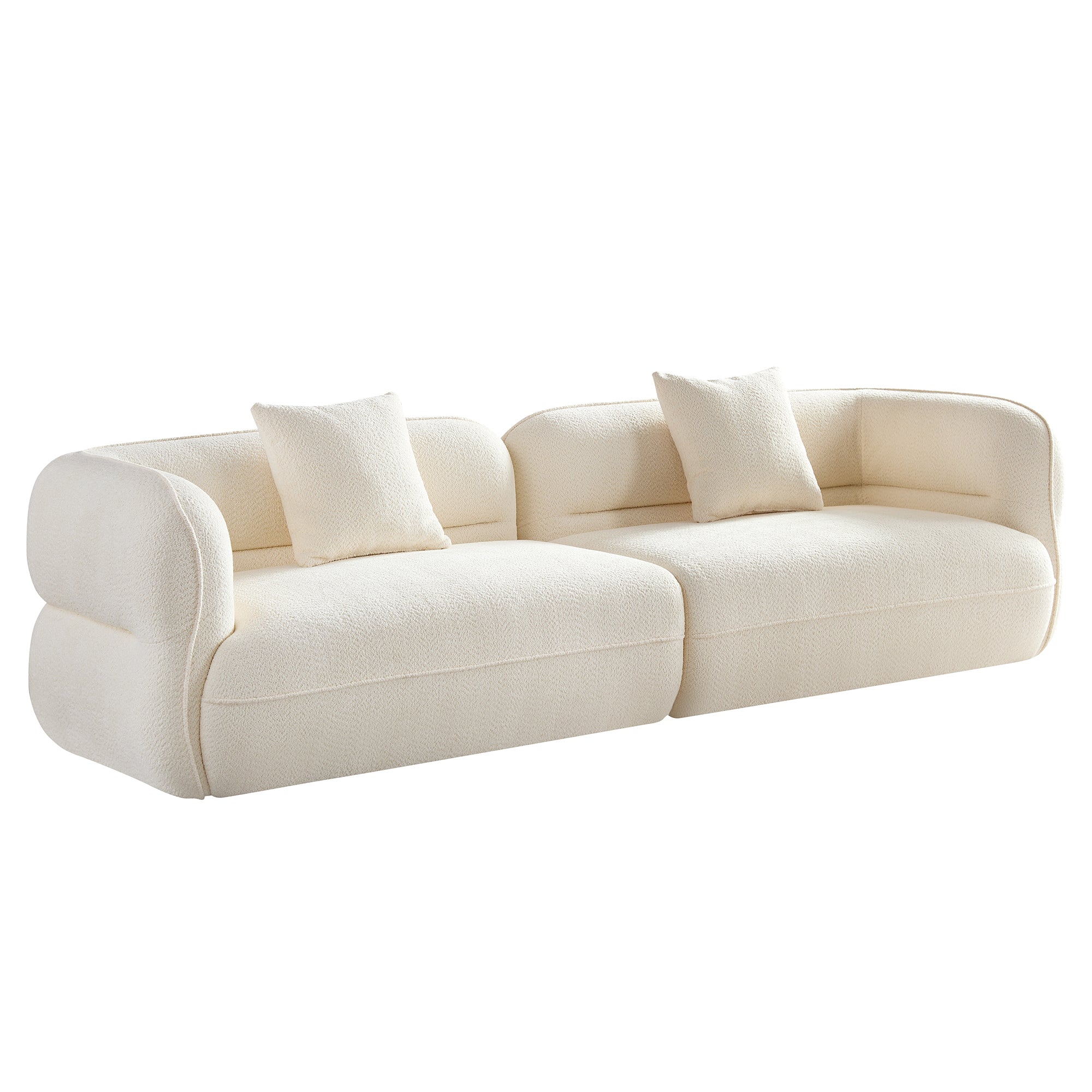 White sectional sofa, durable fabric, solid wood frame, high density sponge filler