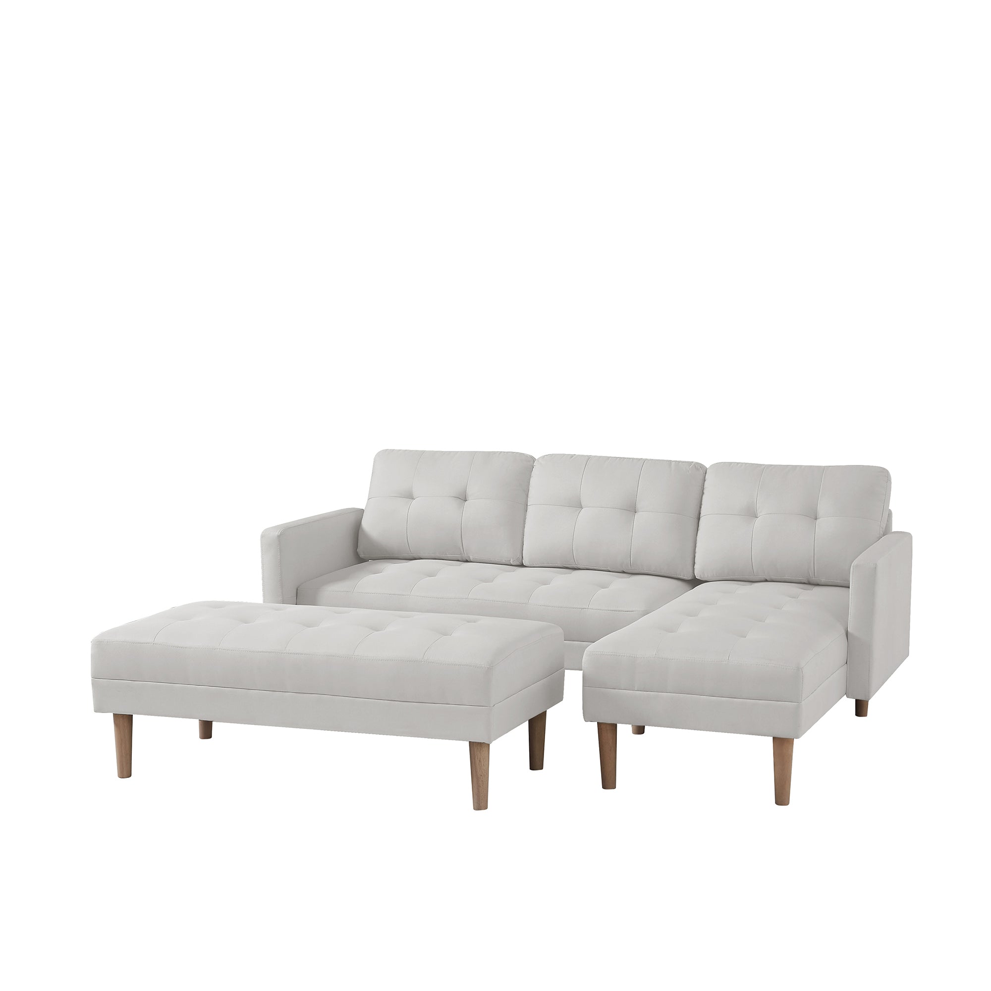 White Fabric Right Facing Sectional Sofa Bed , L-shape Sofa Chaise Lounge with Ottoman Bench