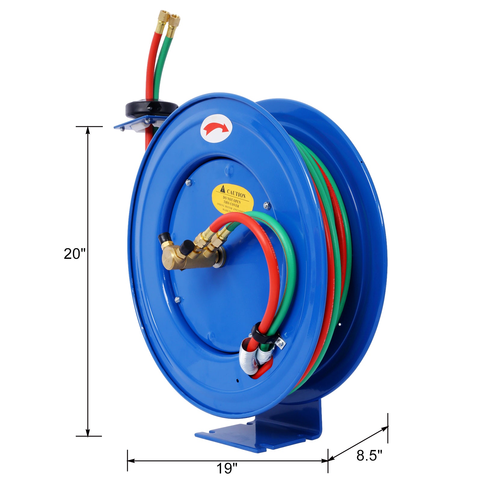 Welding Hose Reel Retractable 1/4 Inch x 50Foot Twin Oxygen Acetylene Rubber Hoses STD Duty Max 200PSI Heavy Duty Industrial Single Arm Construction