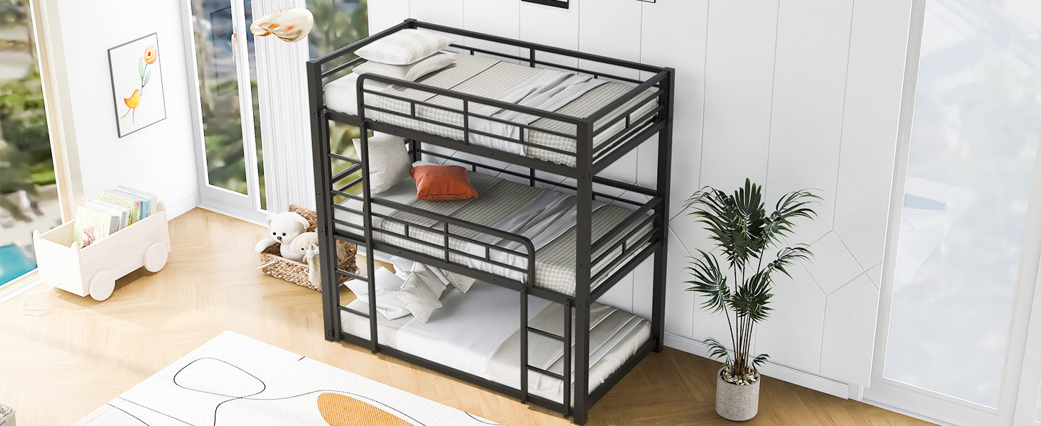 Metal Twin Size Triple Bunk Bed, Black(Old SKU: SM000230AAB-1)