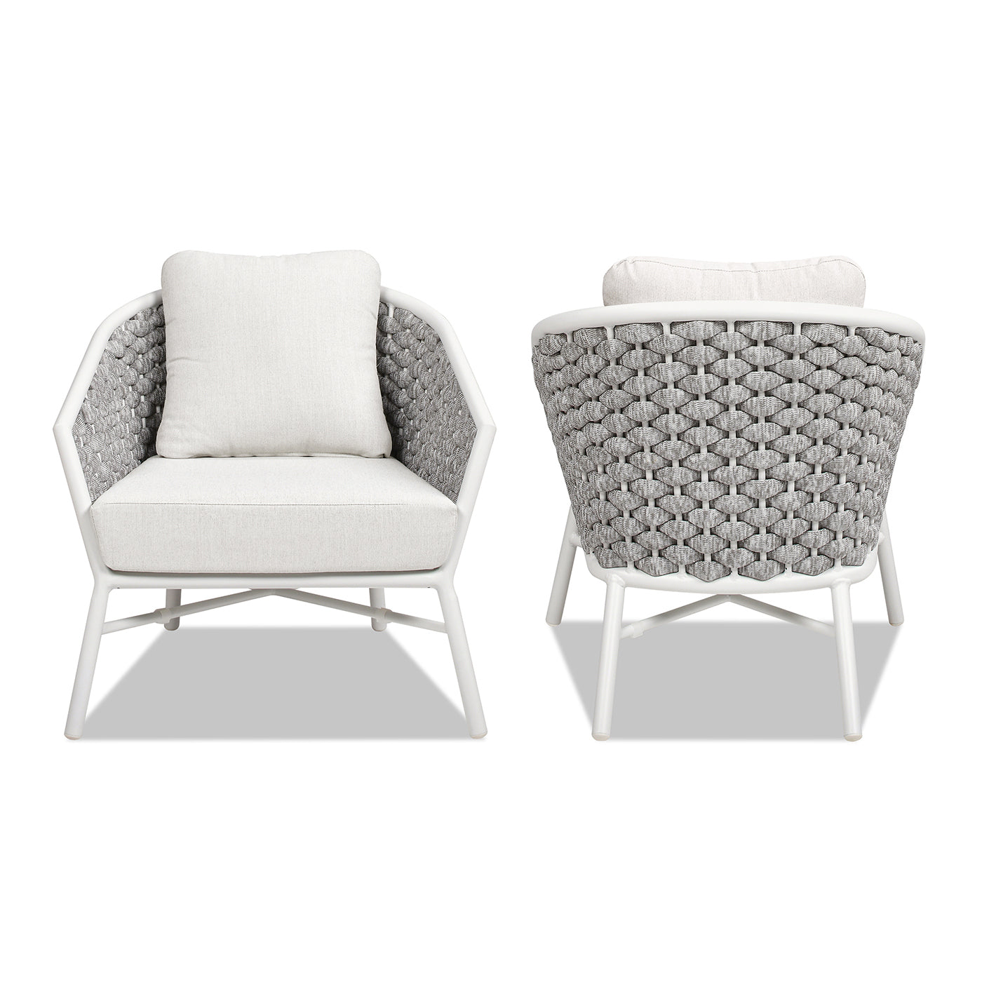 Rowan 30.5 Rope Barrel Back Patio Accent Arm Chair, Set of 2, Optic White Acrylic