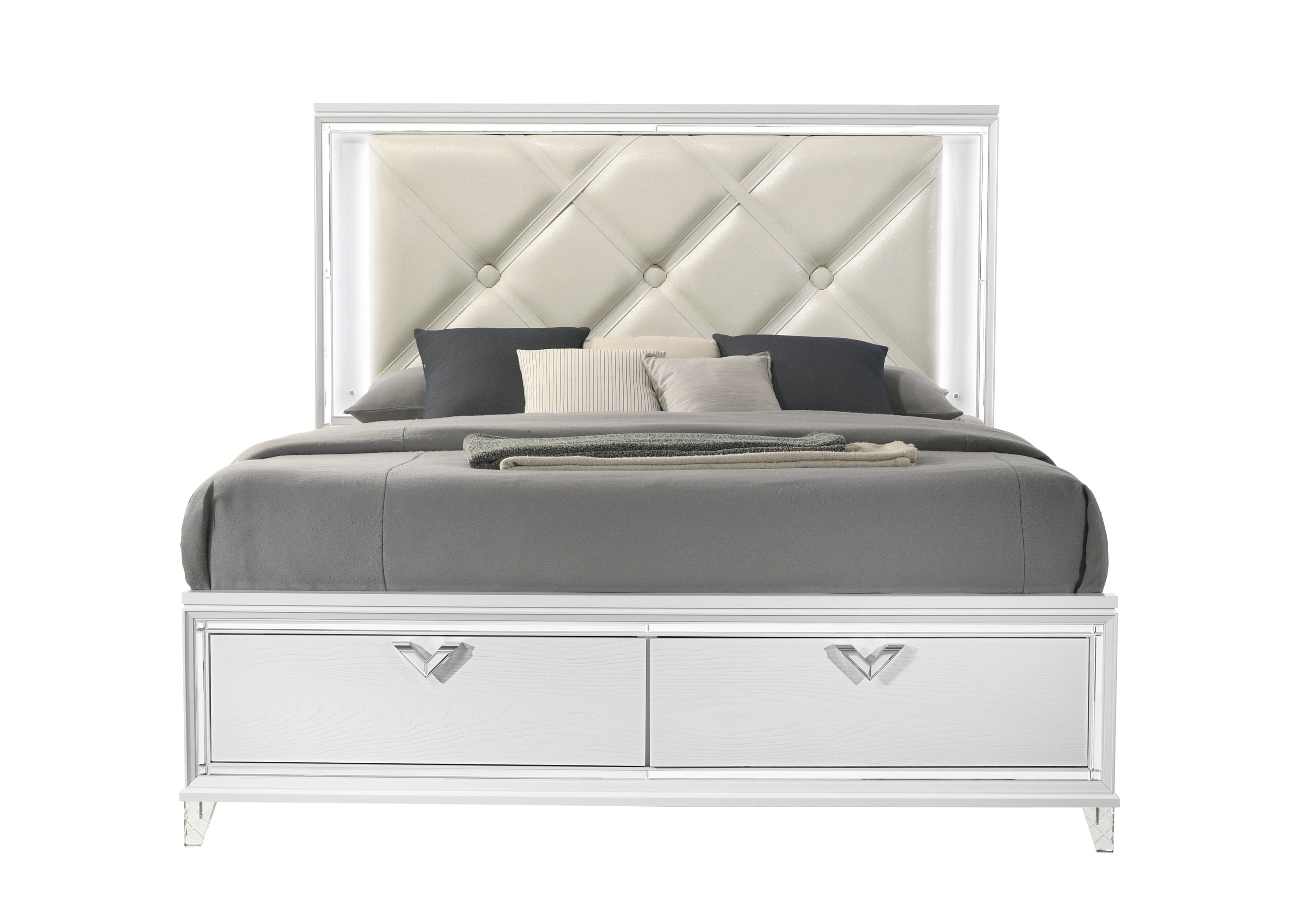 Modern Style King bed with LED Accents & V-Shaped handles