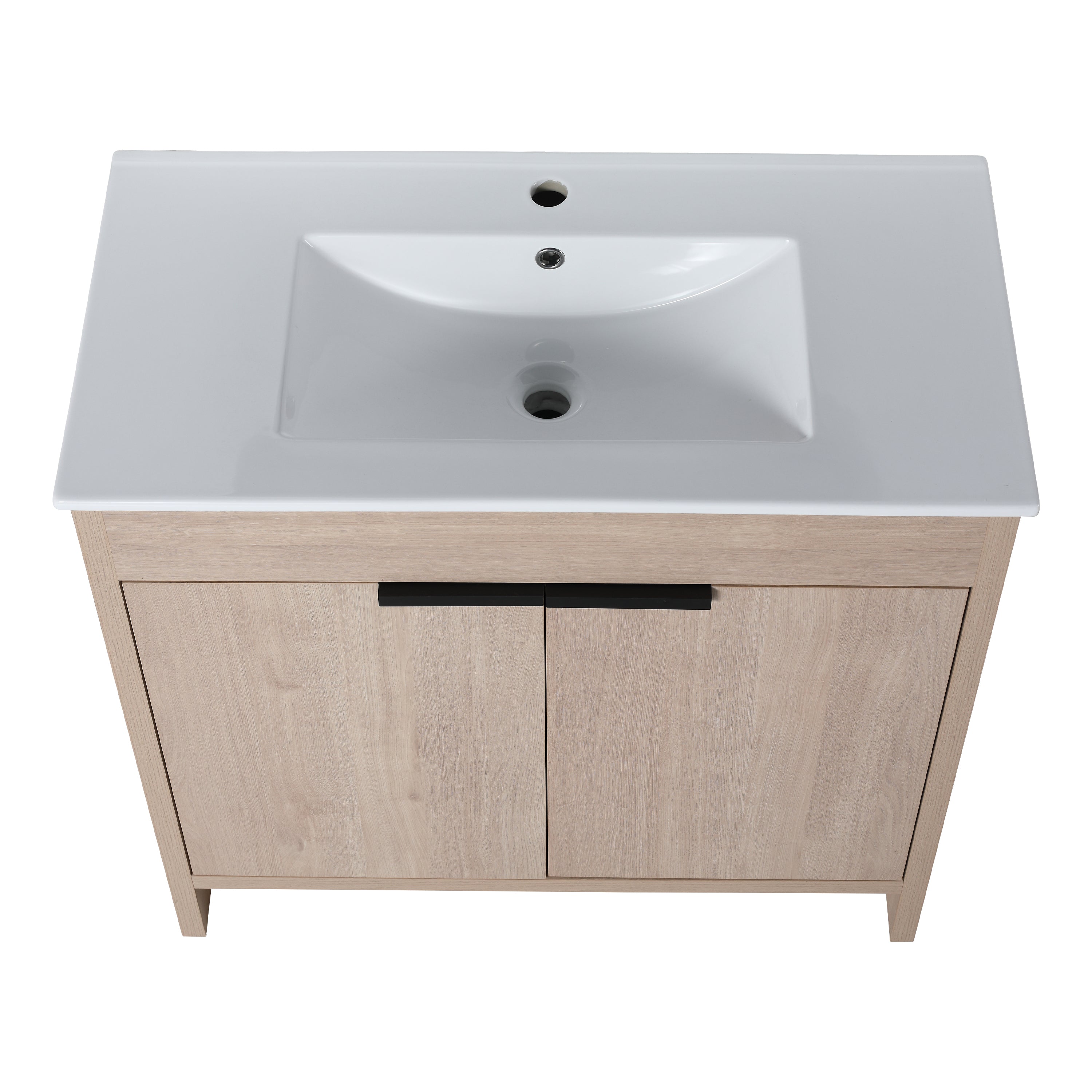 36 Inch Freestanding Bathroom Vanity with White Ceramic Sink & 2 Soft-Close Cabinet Doors (BVB02436PLO-F-BL9090B),W1286S00063