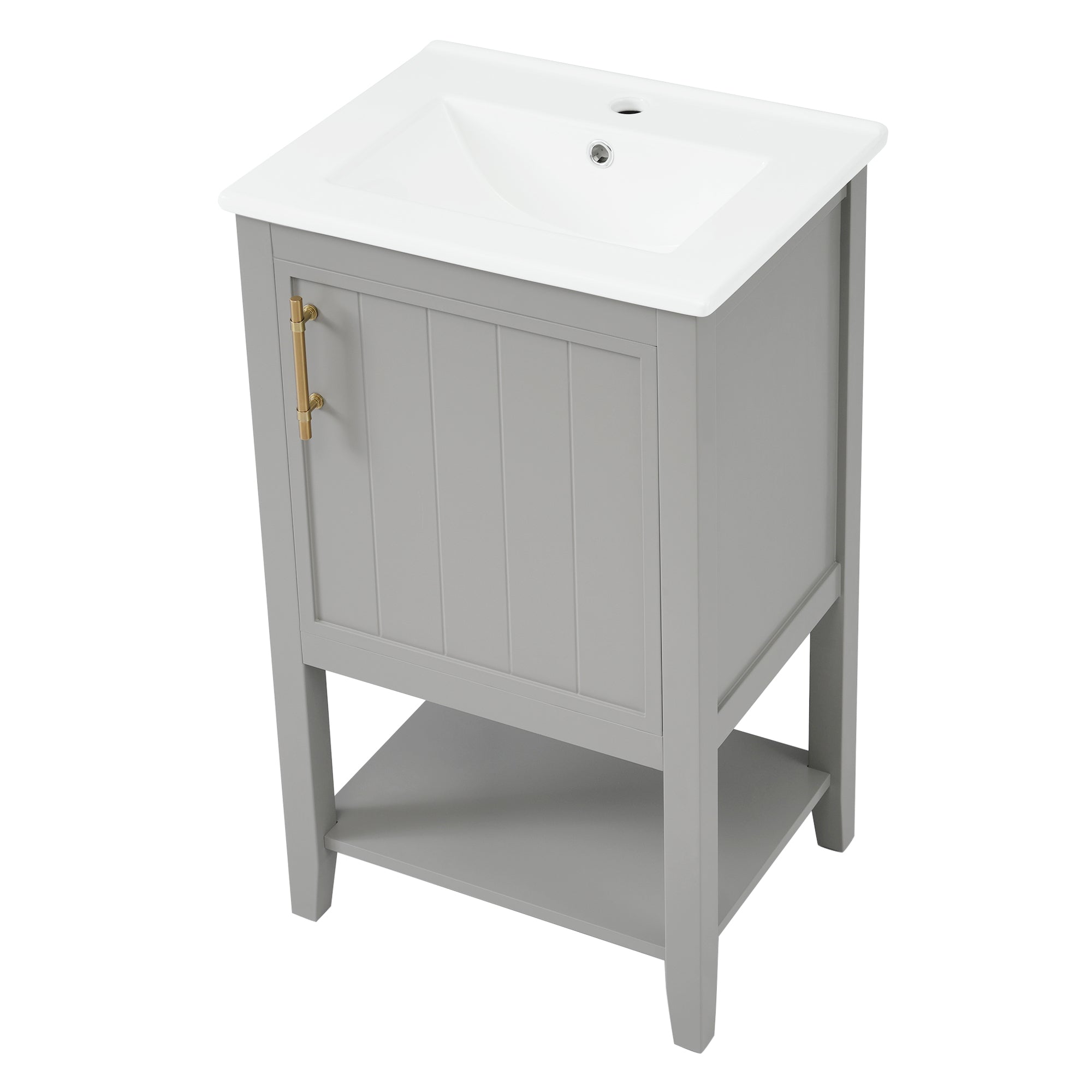 20" Bathroom Vanity with Sink, Bathroom Cabinet with Soft Closing Door, Storage Rack and Open Shelf, Grey