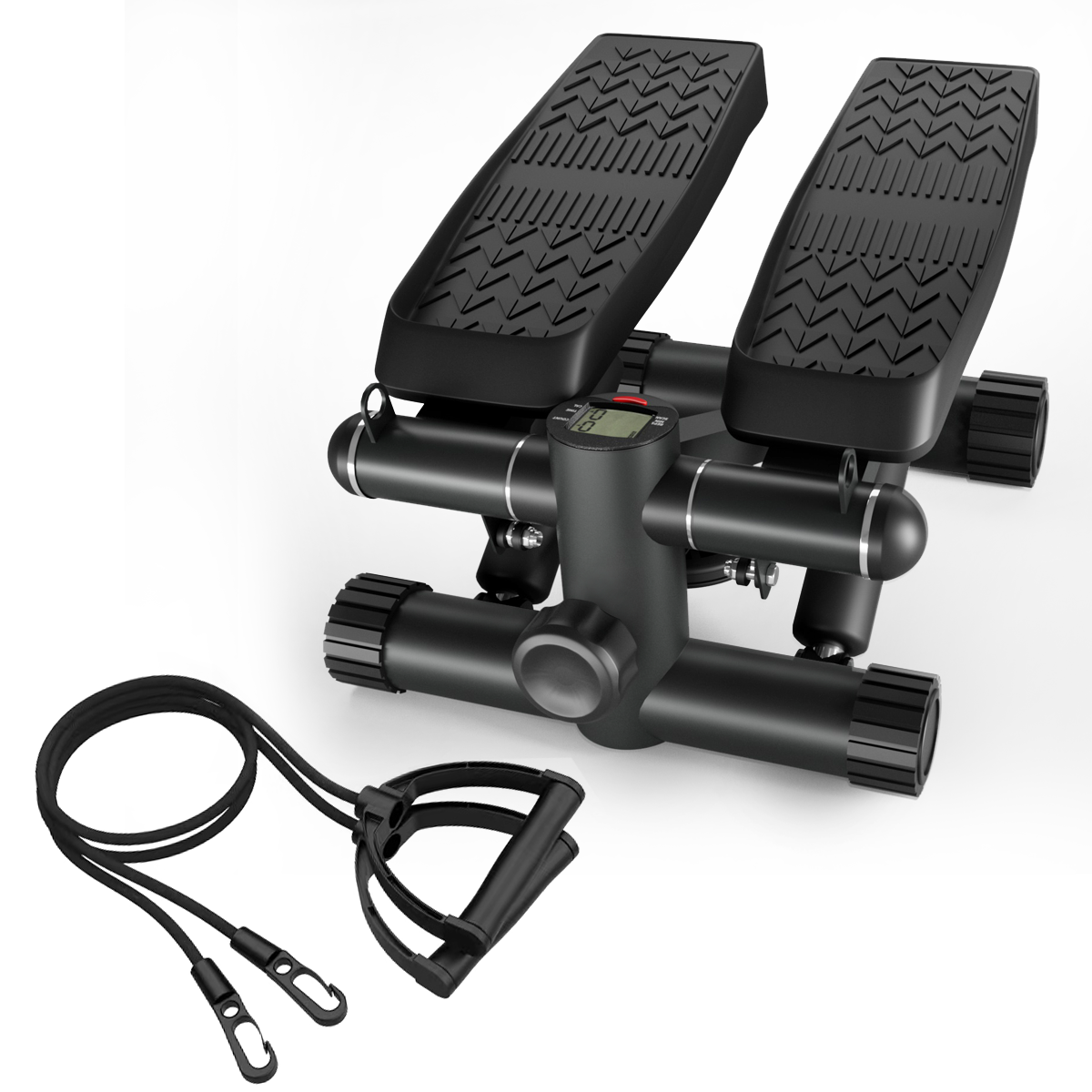 Steppers for Exercise, Stair Stepper with Resistance Bands, Mini Stepper with 330LBS Loading Capacity, Hydraulic Fitness Stepper with LCD Monitor, No Assembly Required