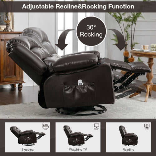 Massage Swivel Rocker Recliner Chair with Vibration Massage and Heat Ergonomic Lounge Chair for Living Room with Rocking Function and Side Pocket 2 Cup Holders USB Charge Port