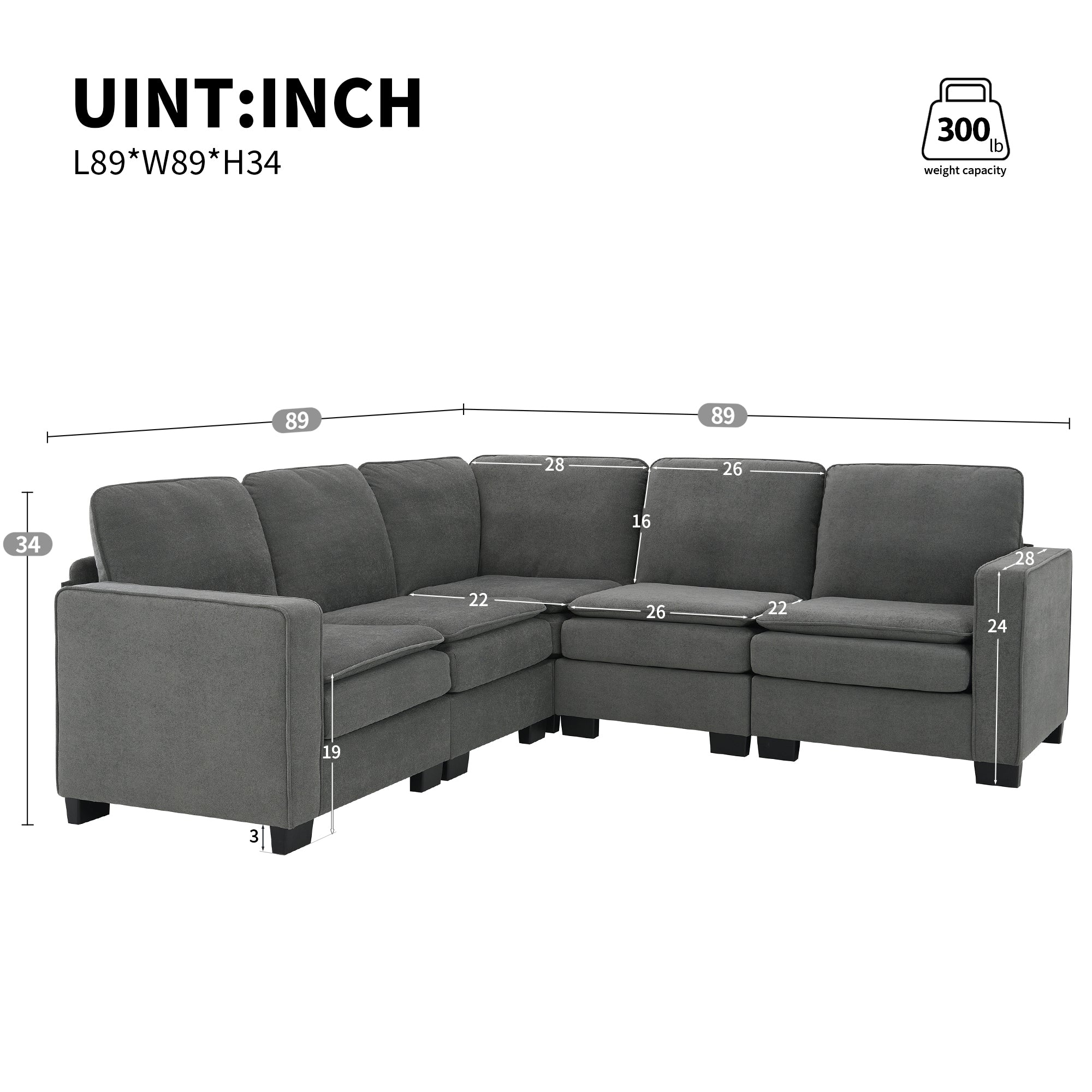 [VIDEO provided][New] 89*89" Oversized Velvet Modern Sectional Sofa,Large L Shaped Upholstered Indoor Furniture with Double Cushions,5 seat Cloud Corner Couch for Living Room,Apartment,Office,2 Colors