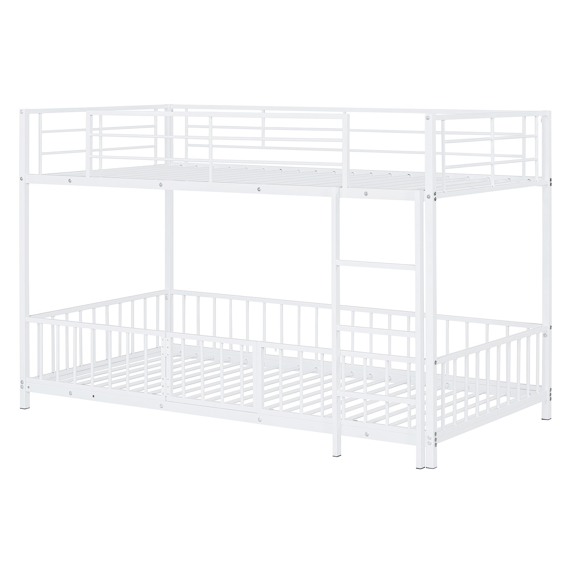 Twin over Twin Size Metal Bunk Bed with Slide and Guardrails, White