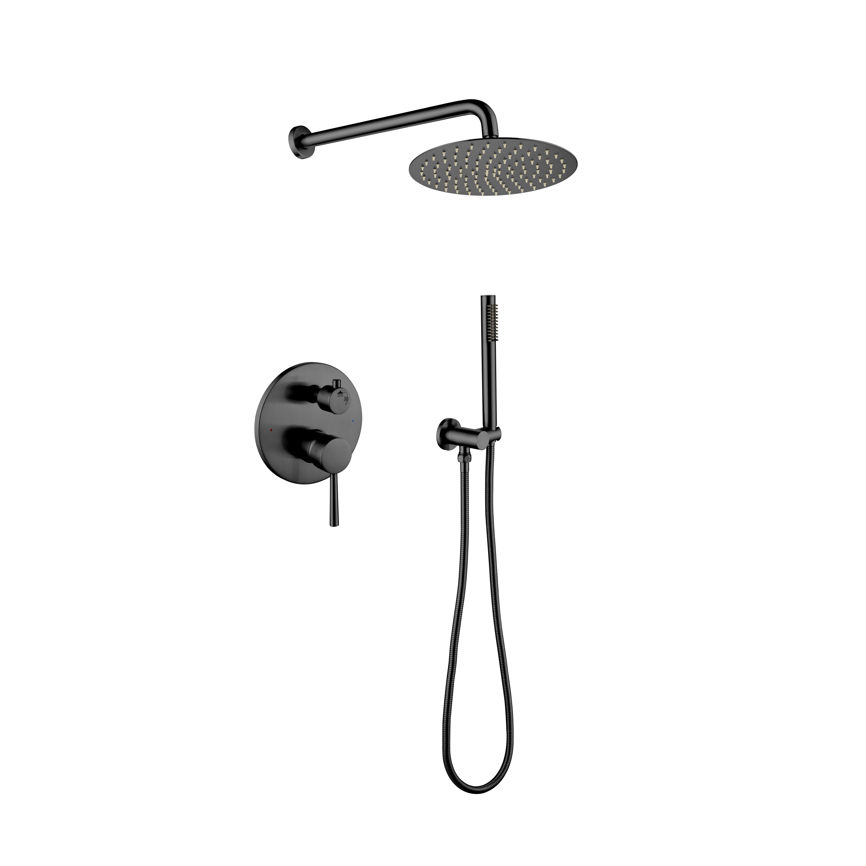 Shower System, Wall Mounted Shower Faucet Set for Bathroom with High Pressure 10" Stainless Steel Rain Shower head Handheld Shower Set, 2 Way Pressure Balance Shower Valve Kit, Matte Black