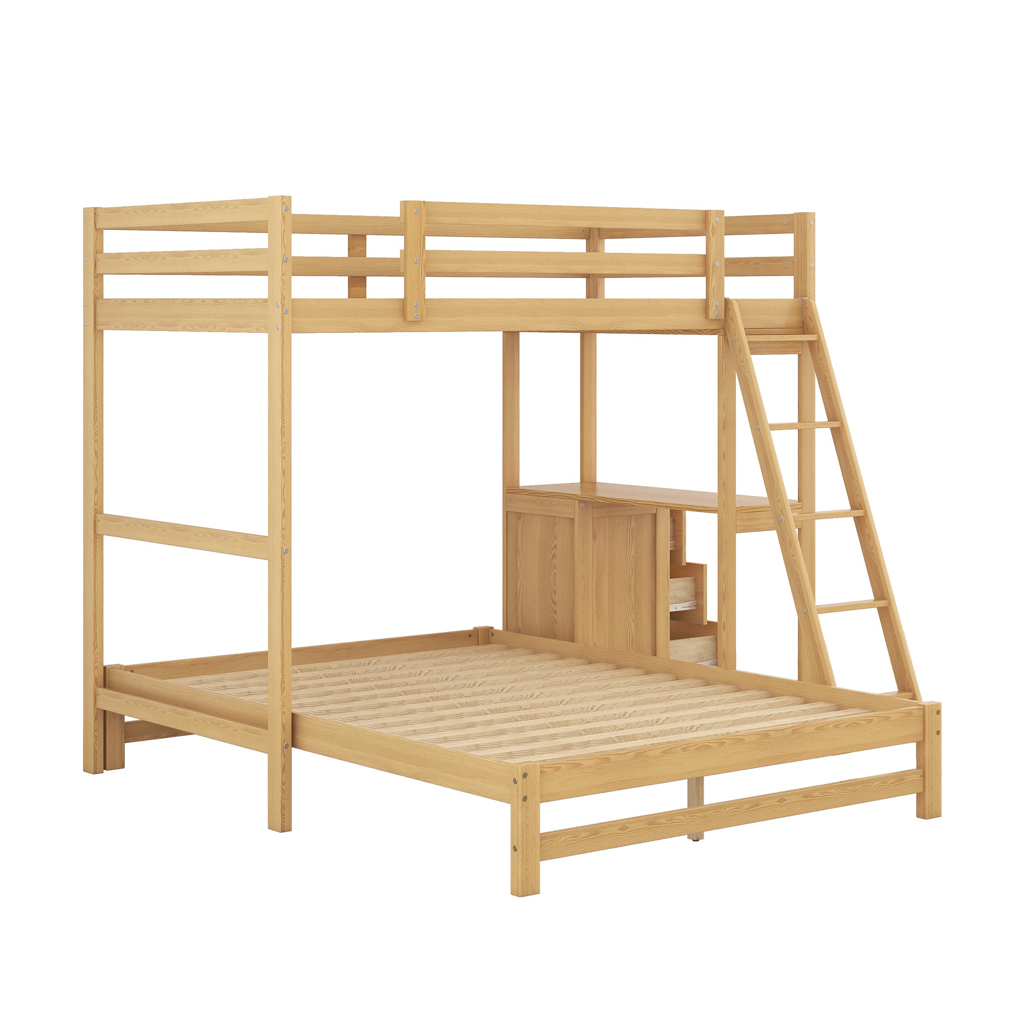 Twin over Full Bunk Bed with Built-in Desk and Three Drawers,Natural(old sku: SM000709AAD)