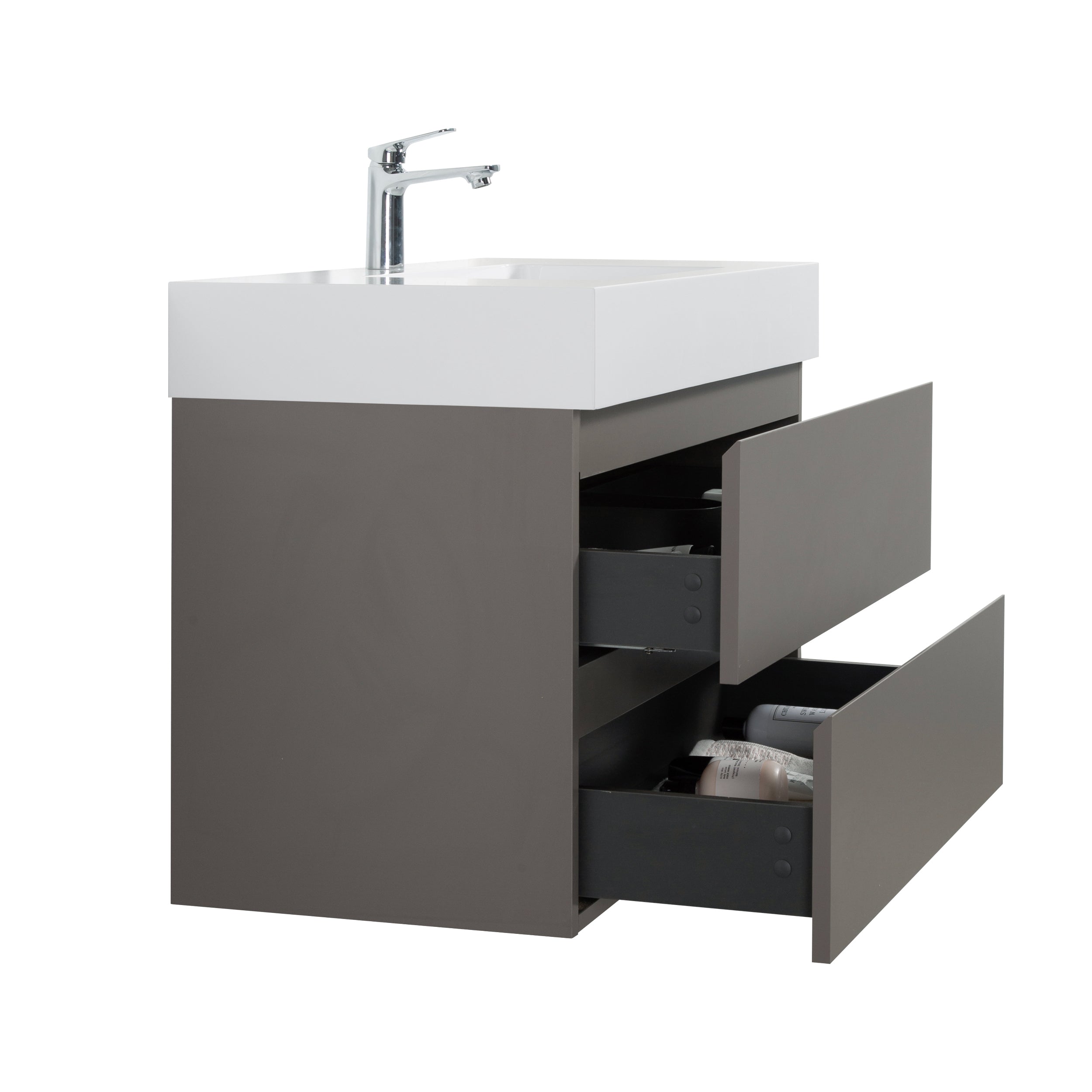 Alice 36" Gray Bathroom Vanity with Sink, Large Storage Wall Mounted Floating Bathroom Vanity for Modern Bathroom, One-Piece White Sink Basin without Drain and Faucet, Pre-assembled