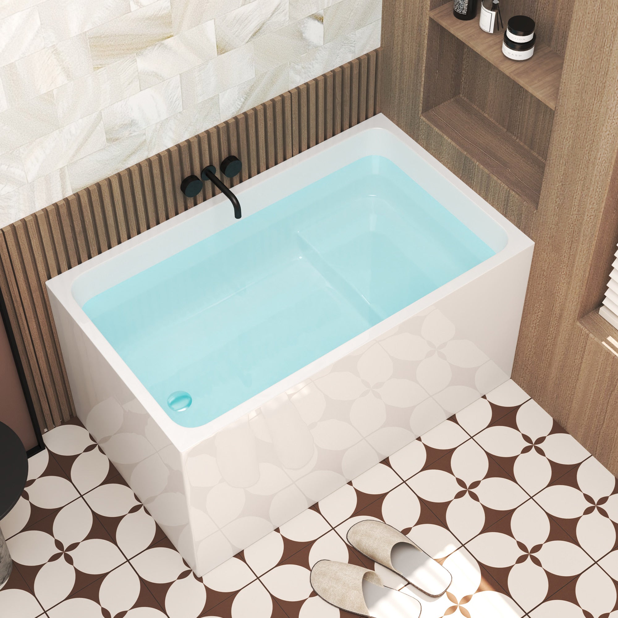 47-inch acrylic freestanding bathtub gloss white, angled detail view