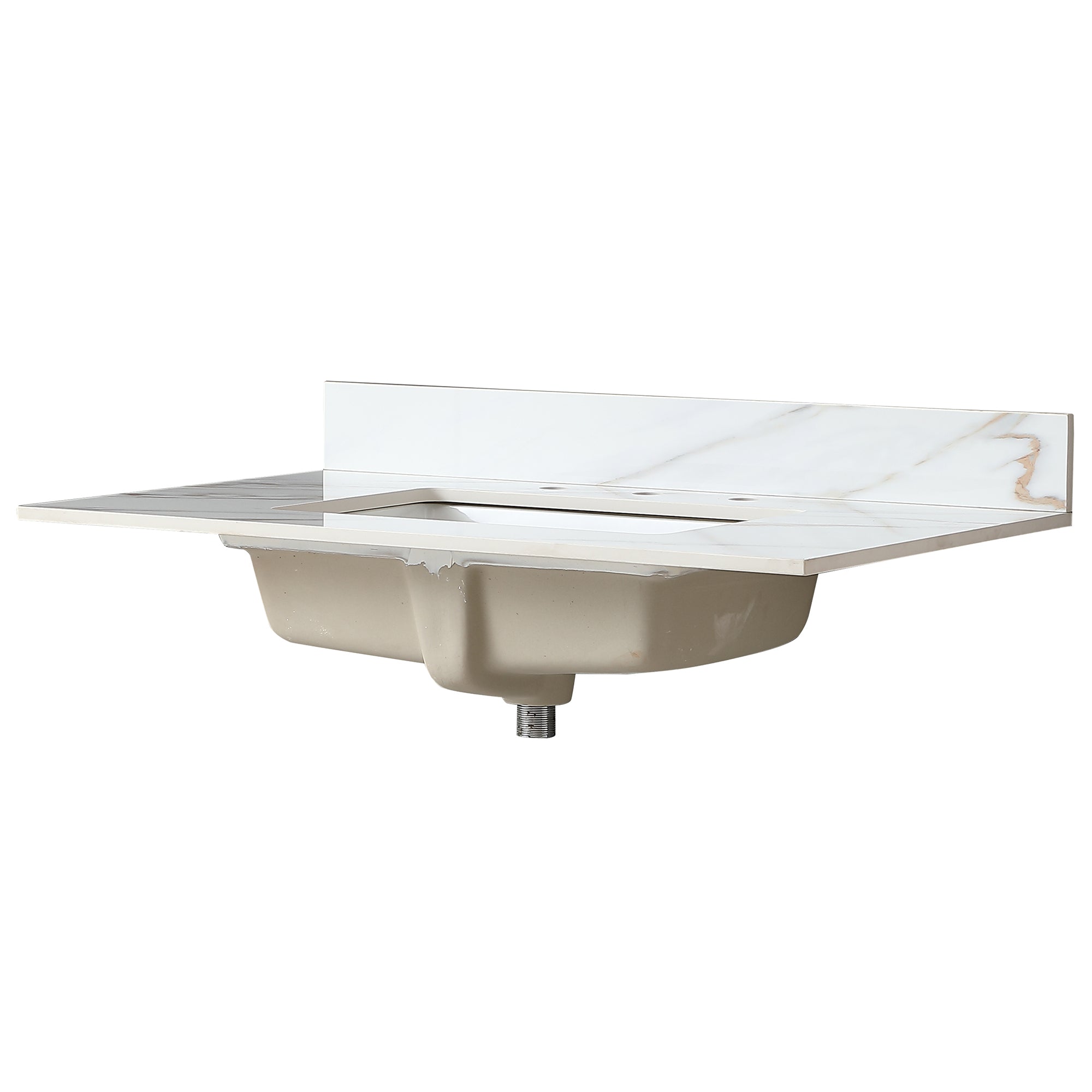 37 Inch Marble Vanity Top, Bathroom Vanity Top with Undermount Rectangular Middle Sink and 4" Height Backsplash, Pre-Drilled 8 Inch Faucet Hole Spread Vanity Top, Carrara white with veins