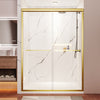 Brushed gold double sliding shower door 50-54 inch front view