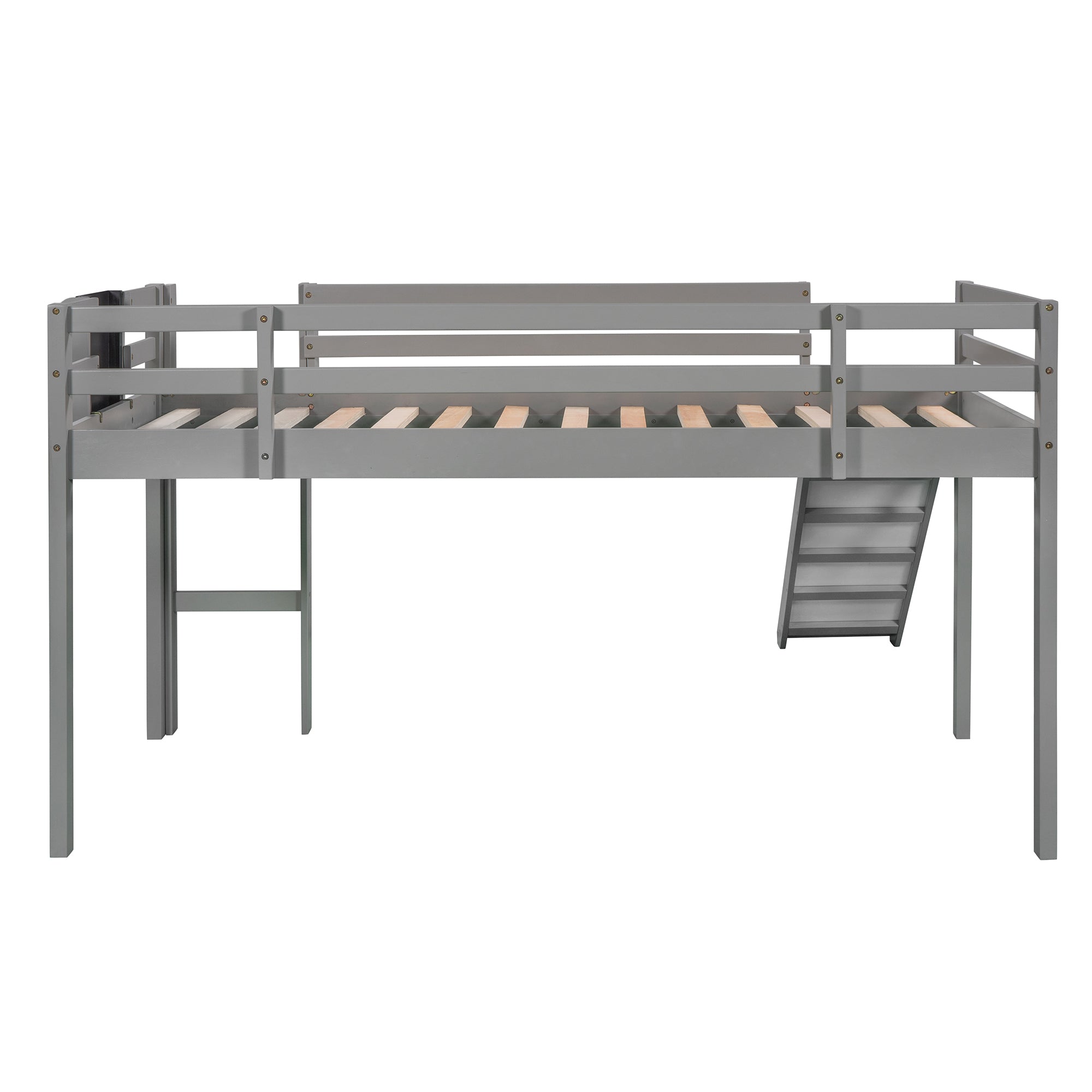 Twin size Loft Bed Wood Bed with Slide, Stair and Chalkboard,Gray(OLD SKU :WF282115AAE)