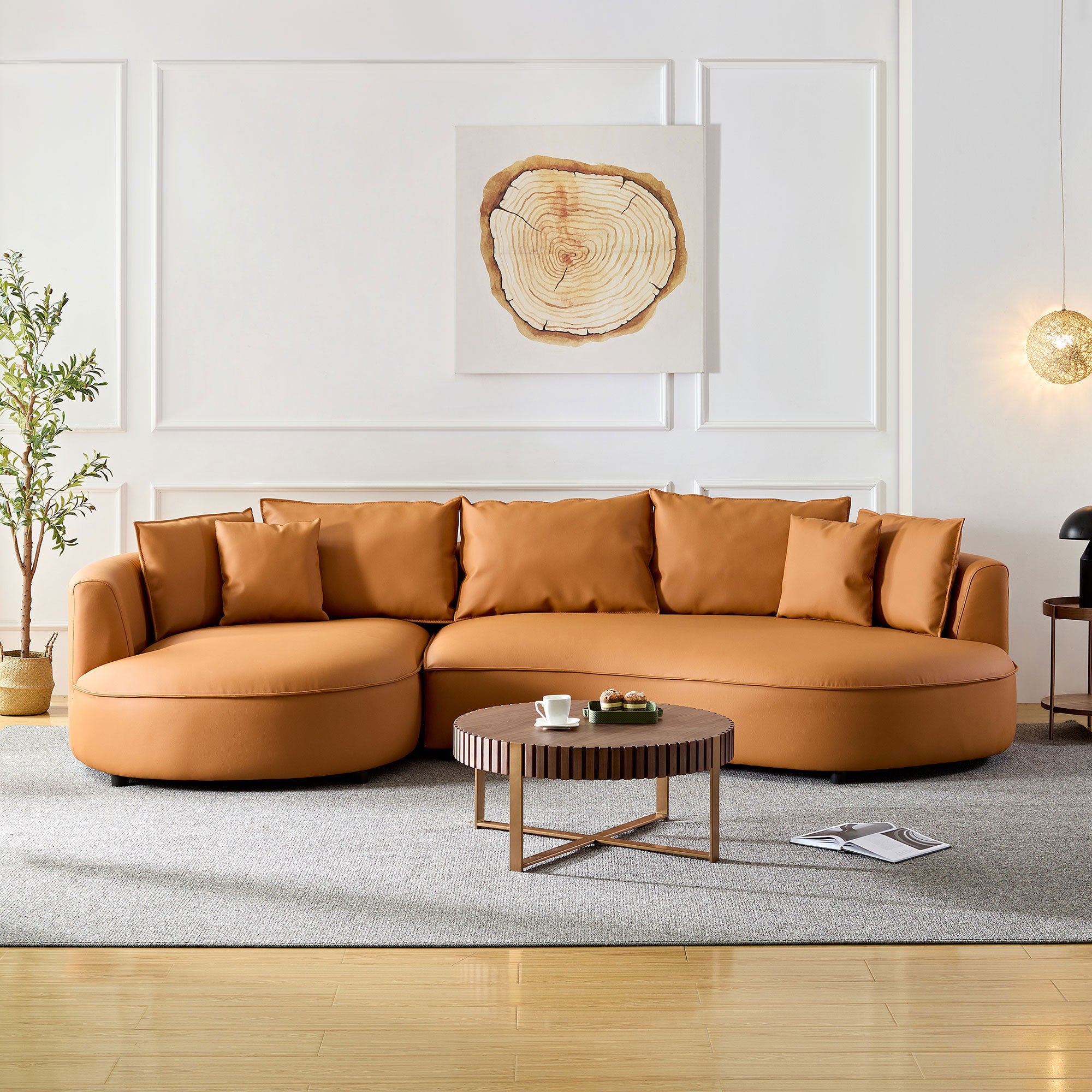 Modern Sectional curved Sofa Couch for Living Room,Upholstered 5-Seat Sofa Couch Eco-leather Couch Set for Apartment Office,Orange