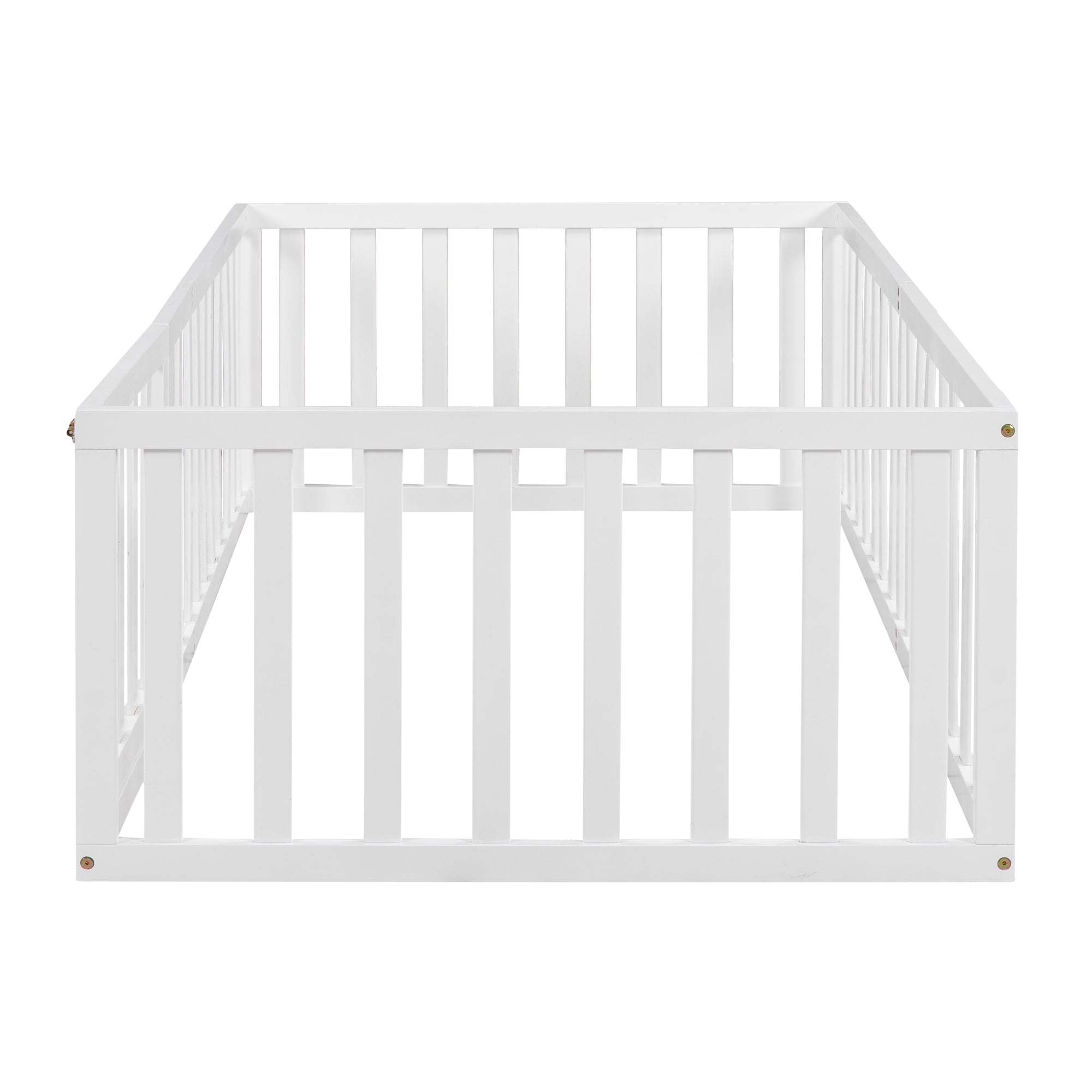 Twin Size Wood Floor Bed Frame with Fence and Door, White(OLD SKU :WF289661AAK)