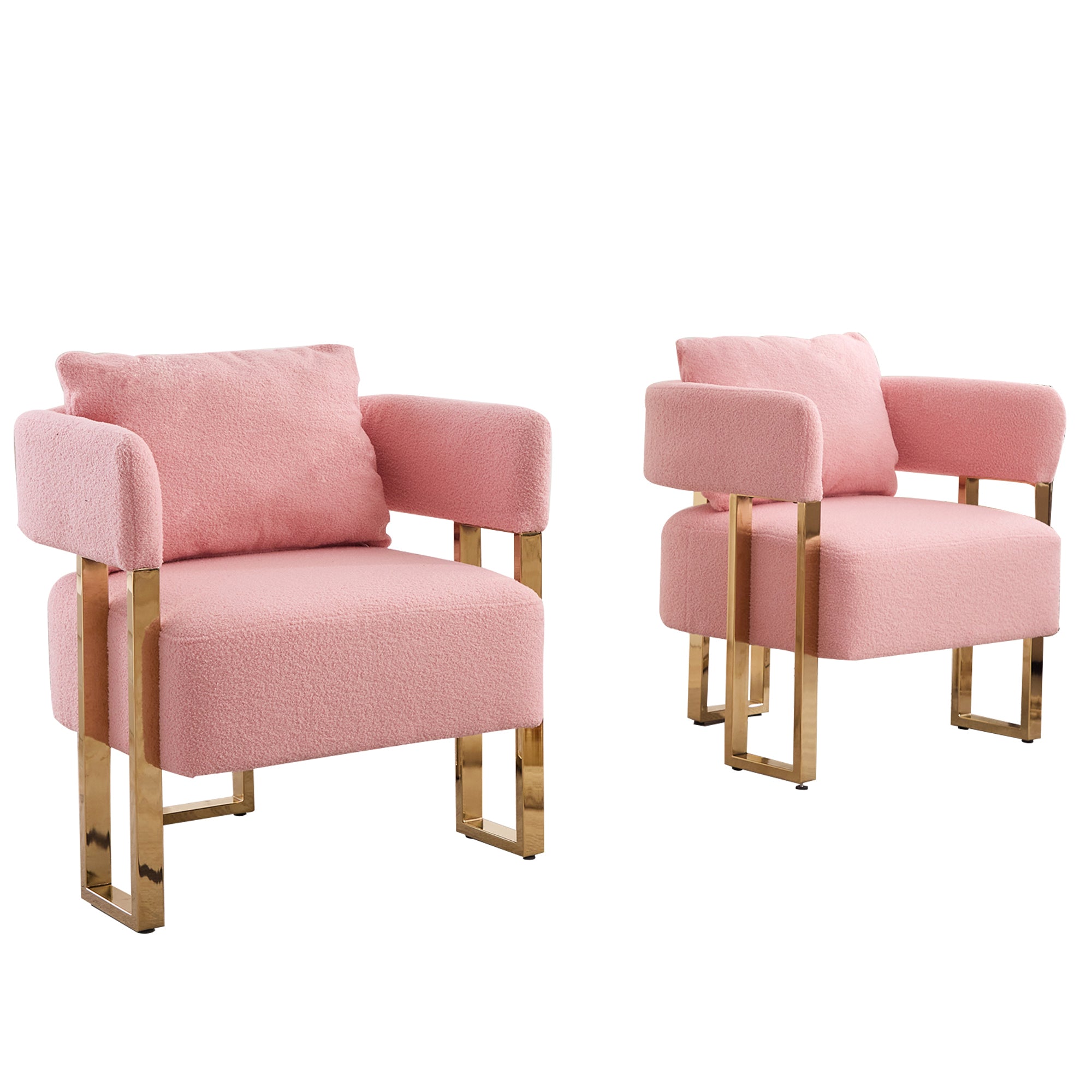 TS Modern decorative chair, living room side chair with gold metal legs, no wheels, suitable for dressing area, reception room, office,Teddy fleece upholstered metal foot sofas 2PCS Pink