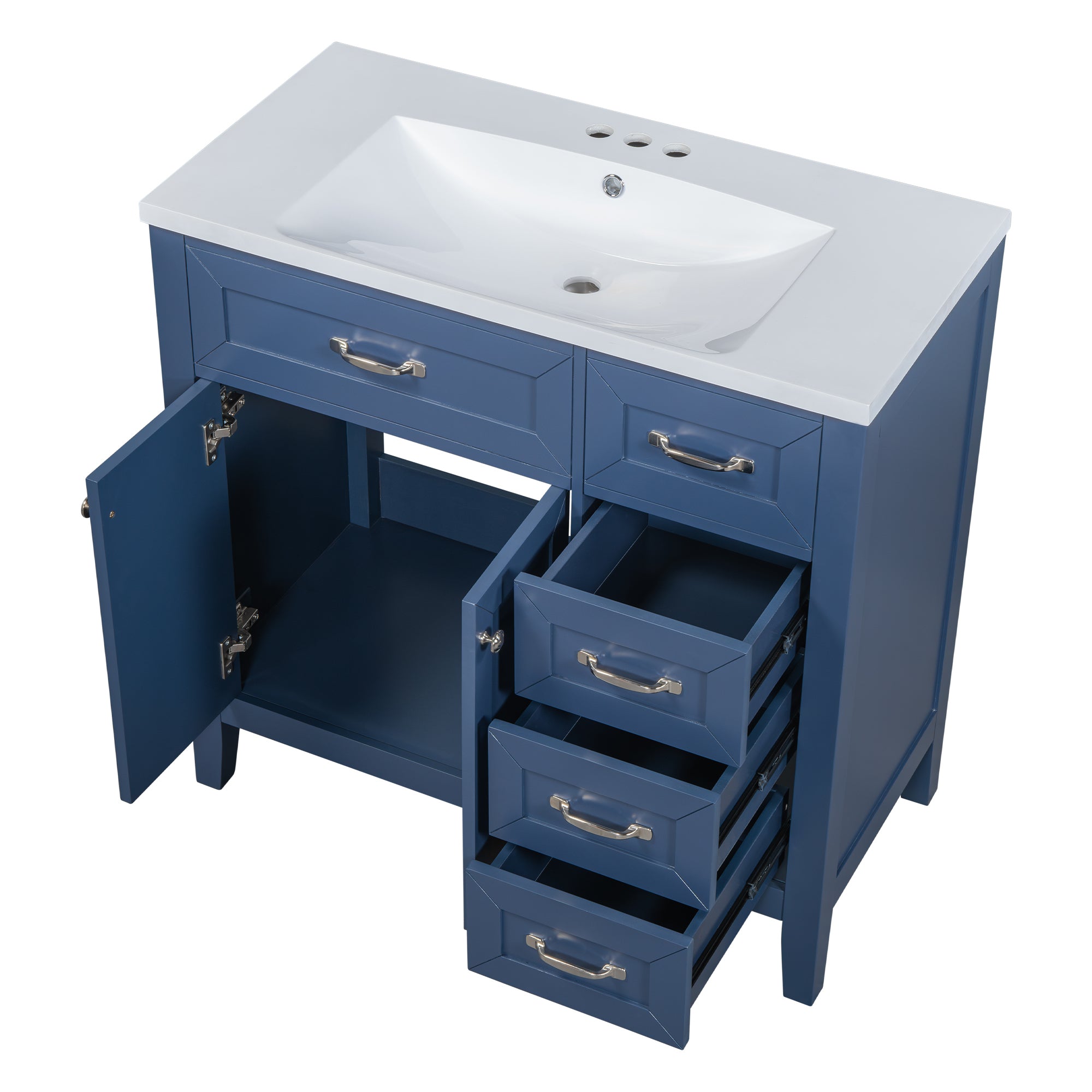 36" Bathroom Vanity with Sink Combo, Blue Bathroom Cabinet with Drawers, Solid Frame and MDF Board