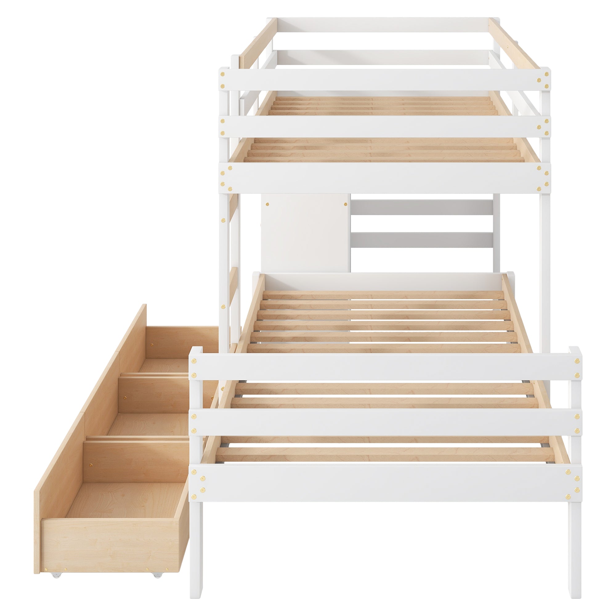 Twin over Twin Loft Bunk Bed with Drawers and Ladder, Natural