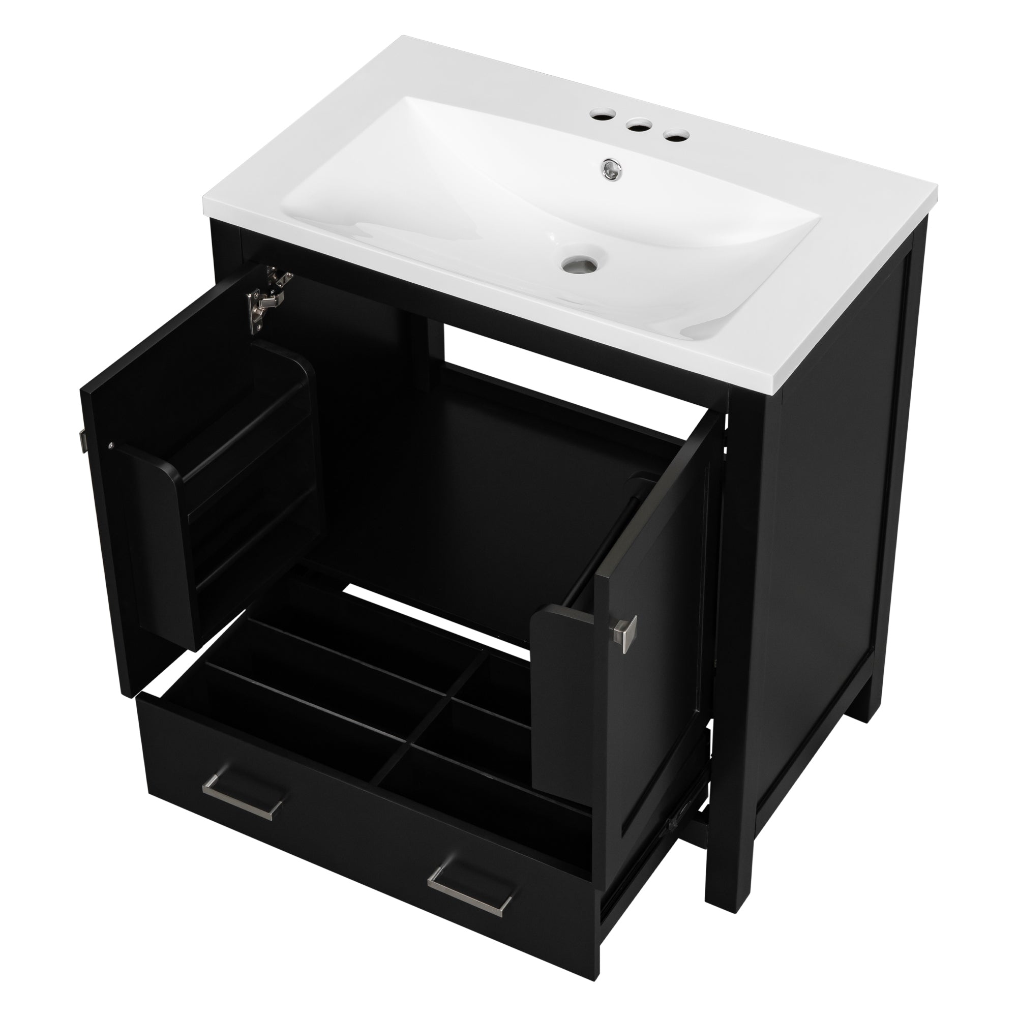 30" Black Bathroom Vanity with Single Sink, Combo Cabinet Undermount Sink, Bathroom Storage Cabinet with 2 Doors and a Drawer, Soft Closing, Multifunctional Storage, Solid Wood Frame