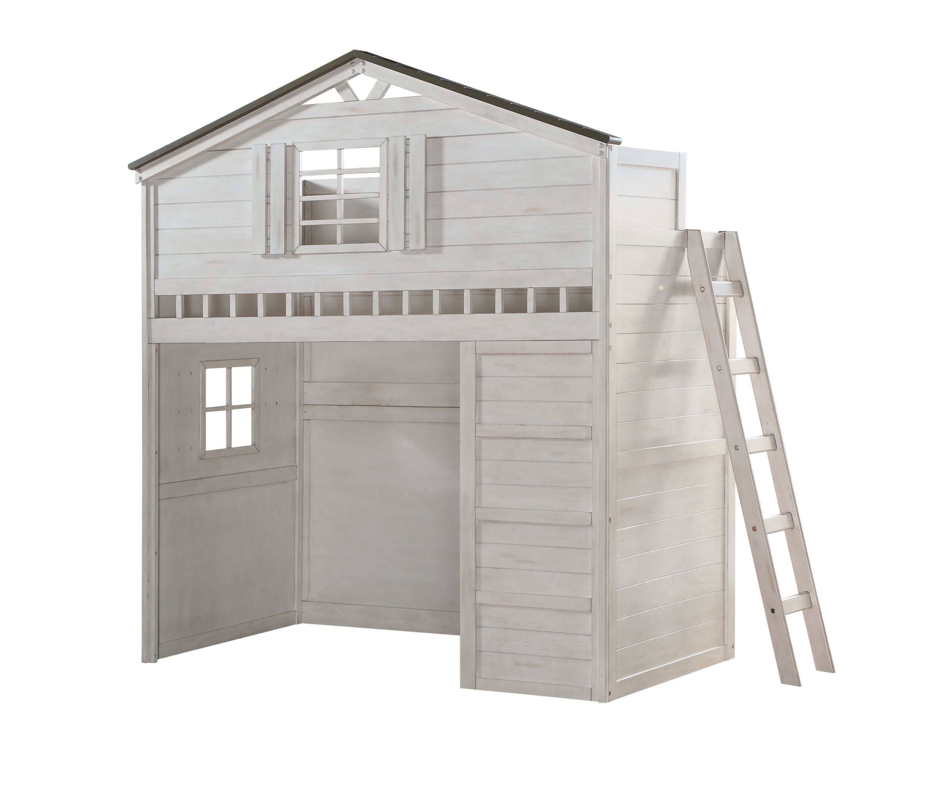 ACME Tree House Loft Bed (Twin Size) in Weathered White & Washed Gray 37165