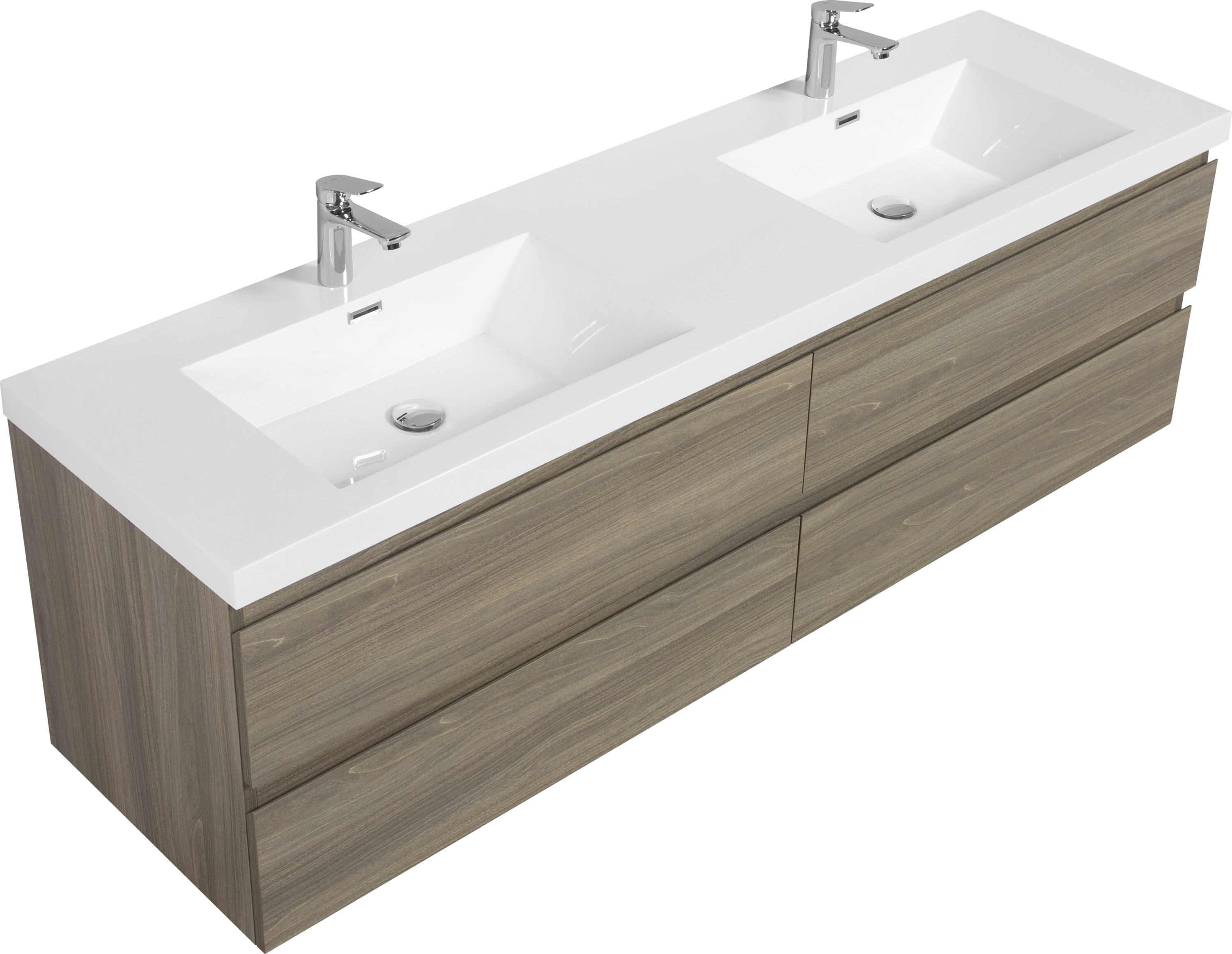 72" Floating Bathroom Vanity with Sink, Modern Wall-Mounted Bathroom Storage Vanity Cabinet with Two Resin Top Basin and Four Soft Close Drawers, Ash Grey 24V11-72AG