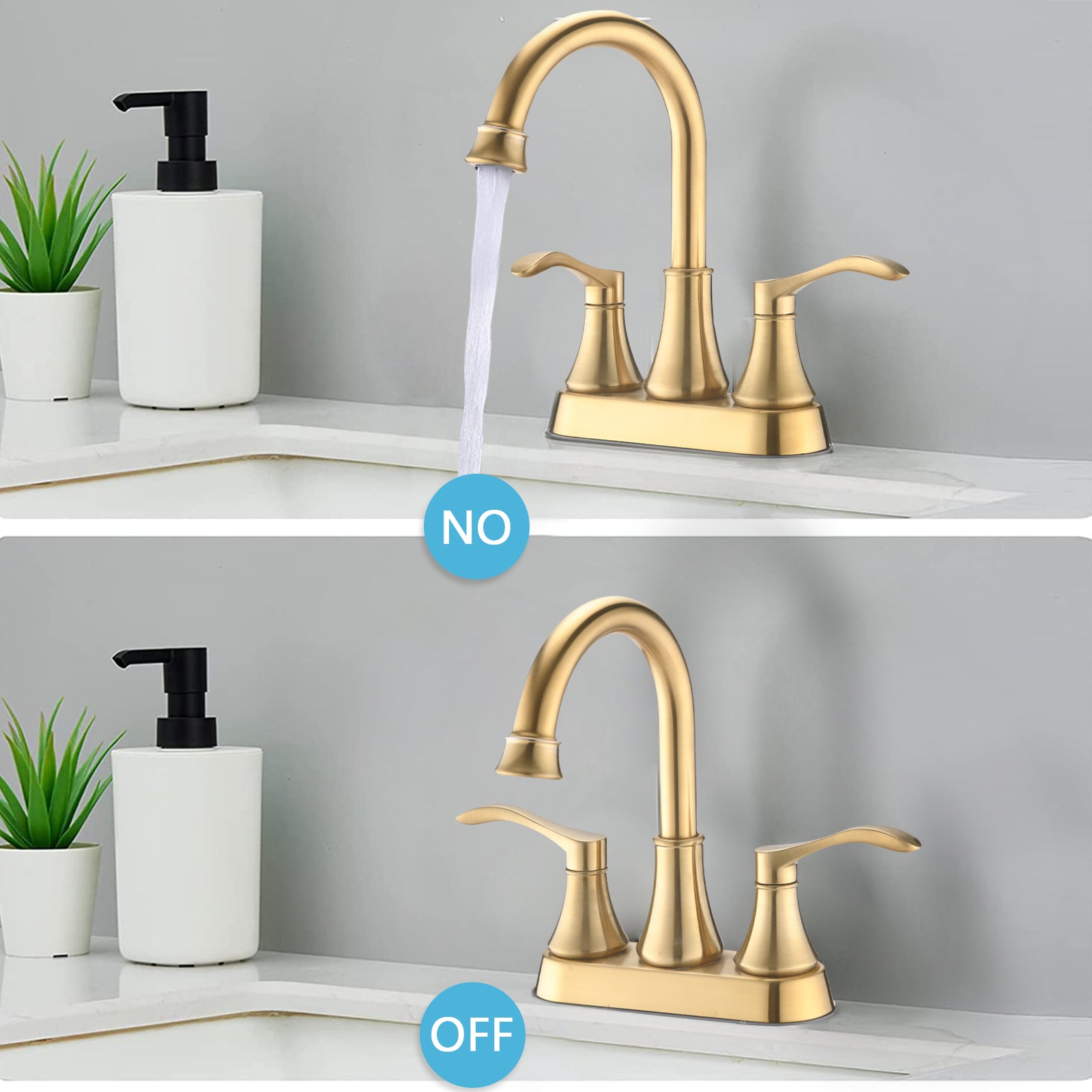 4 inches Centerset Bathroom Faucet 360° Swivel Spout, with Pop Up Drain - Brushed Gold