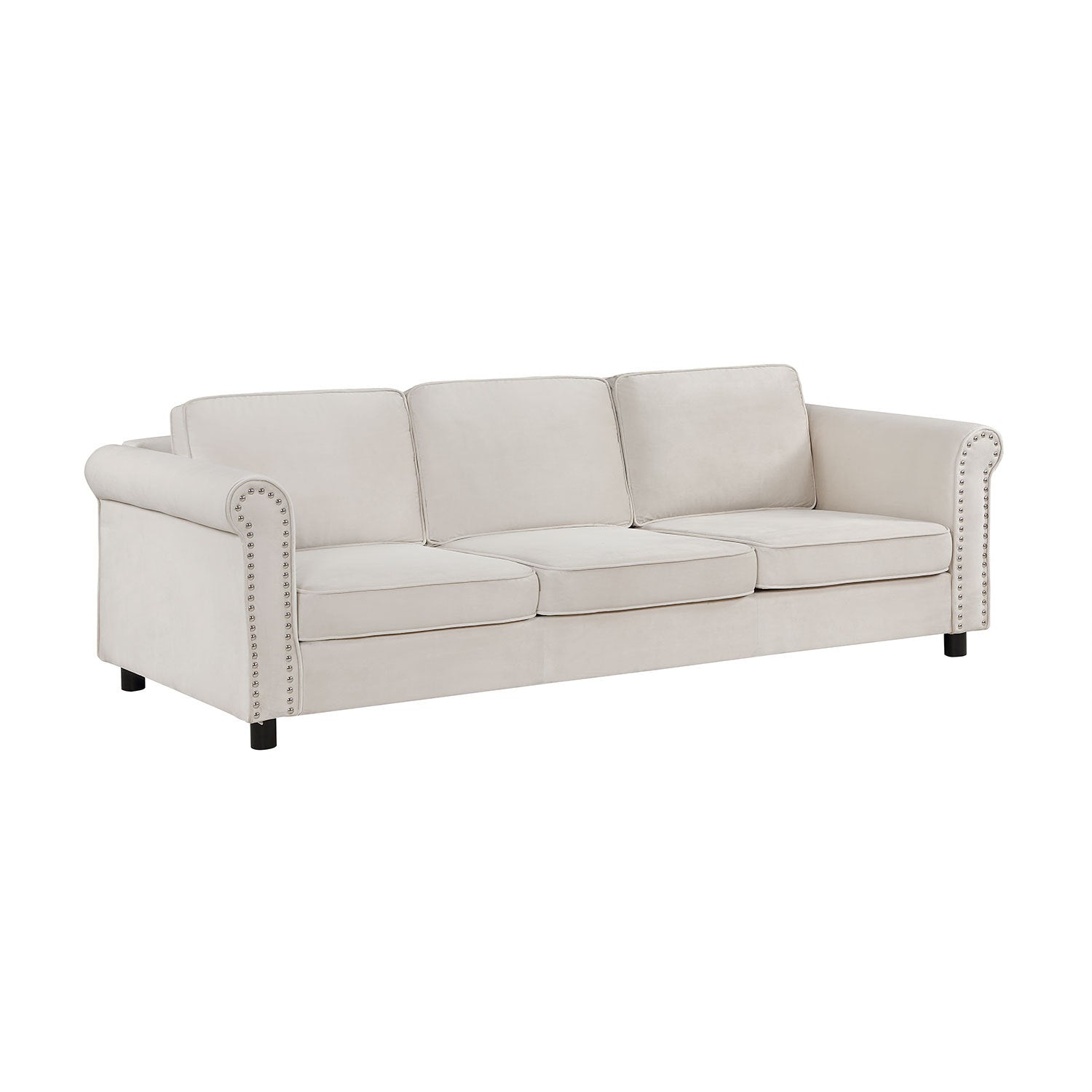 89.37" Mid-Century Modern Couch Velvet Sofa Couch 3 Seater Sofa, Beige