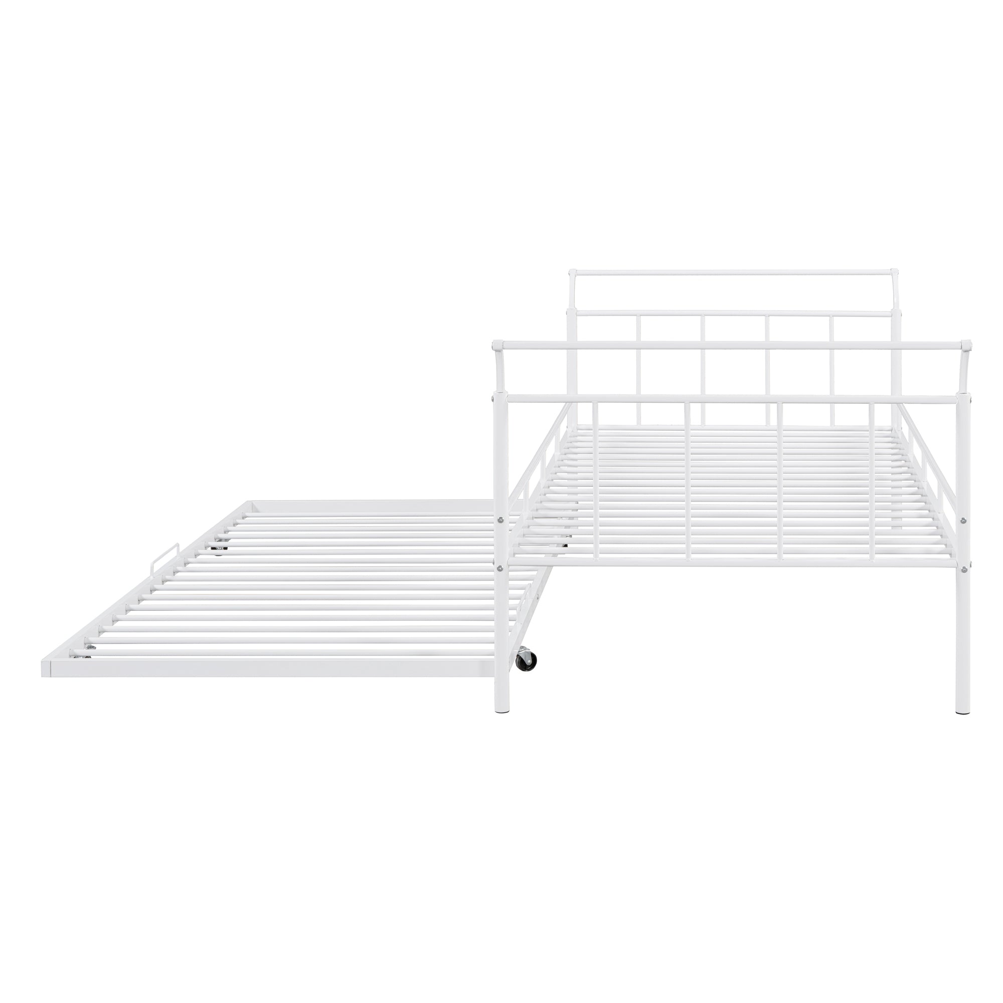 Twin Size Metal Daybed with Curved Handle Design and Twin Size Trundle, White