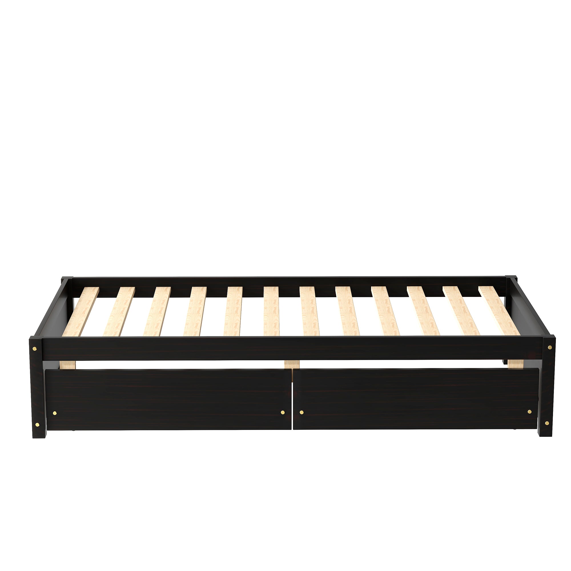 Twin Bed with 2 Drawers, Solid Wood, No Box Spring Needed ,Espresso(Old SKU:W50441670)