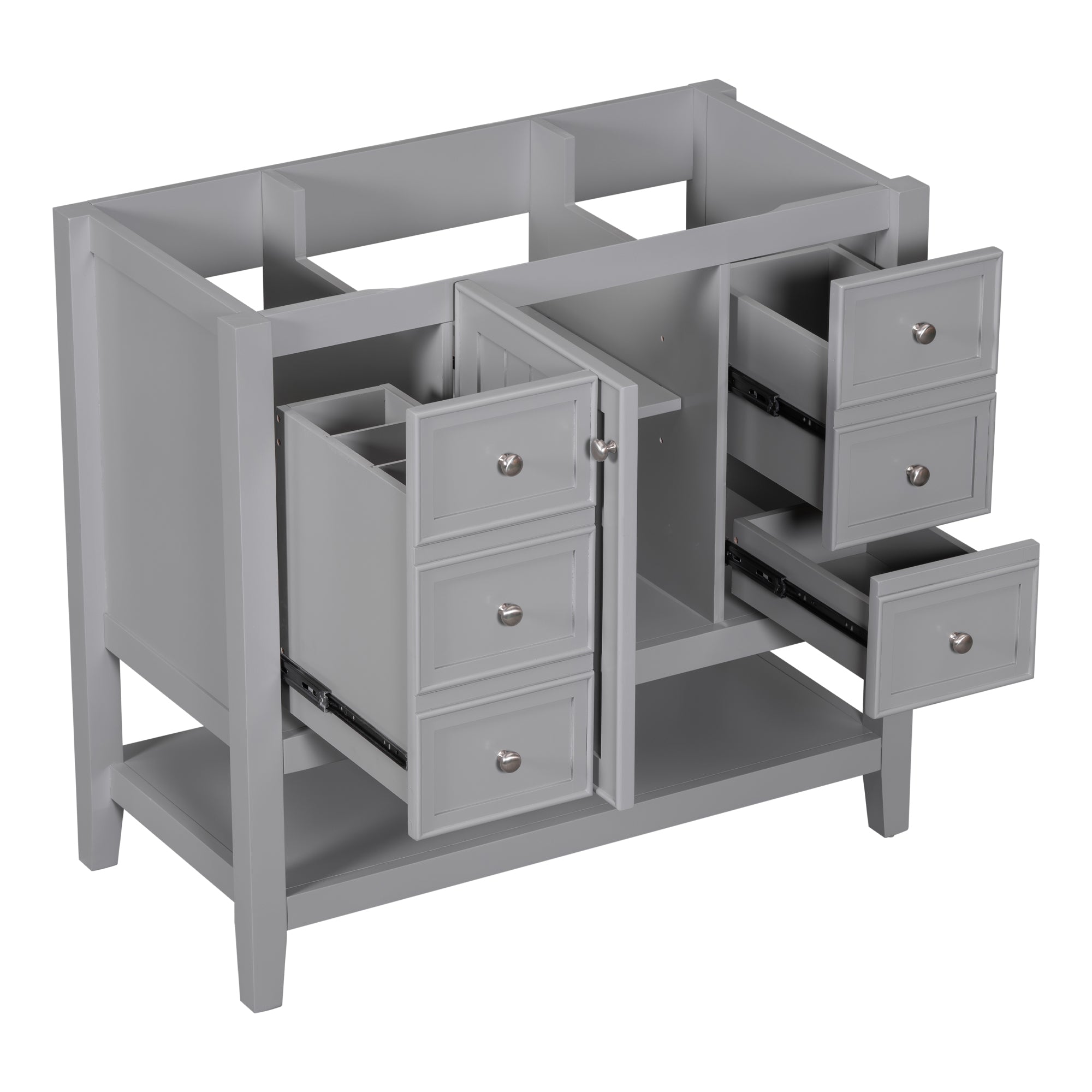 36" Bathroom Vanity without Sink, Cabinet Base Only, One Cabinet and three Drawers, Grey