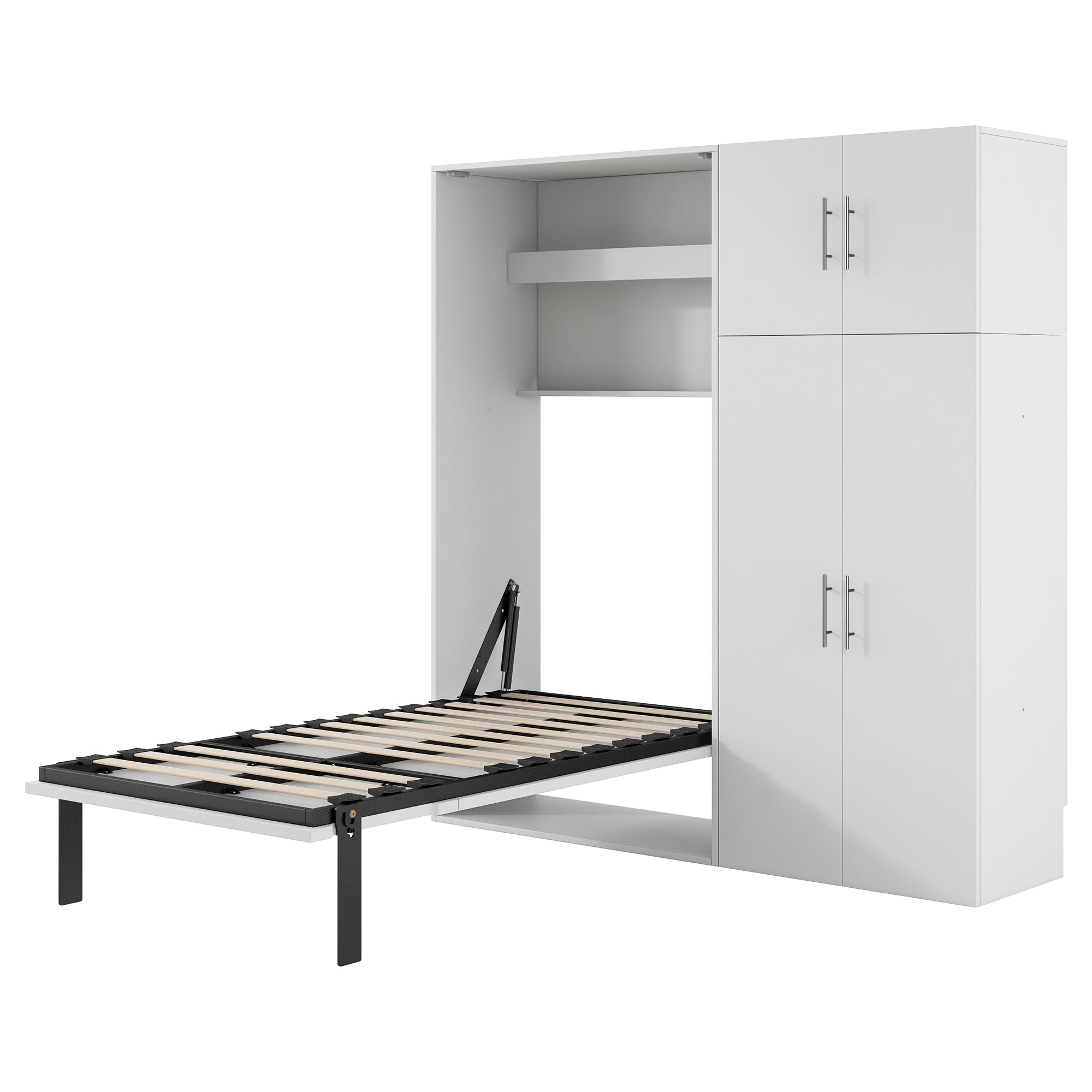 Twin Size Murphy Bed with Lockers and Wardrobes, White